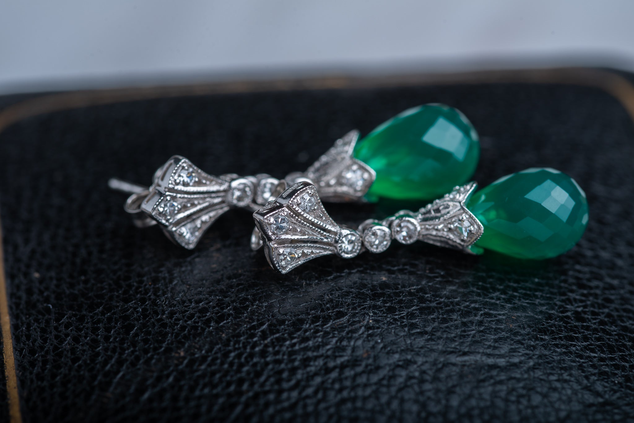 Art Deco Style Agate Diamond Earrings - LUXORIA VITA