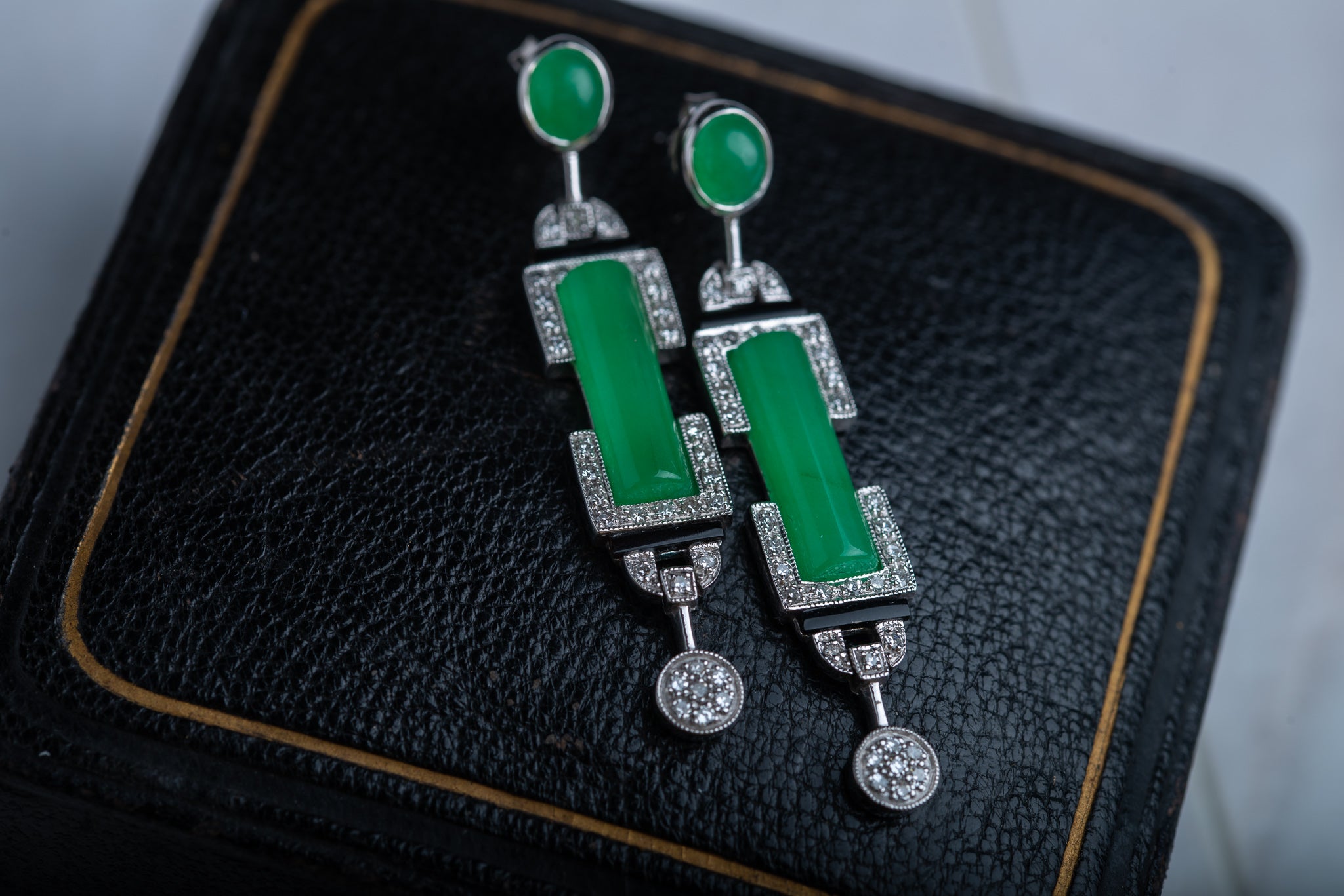 Art Deco Style Agate Onyx Diamond Earrings - LUXORIA VITA