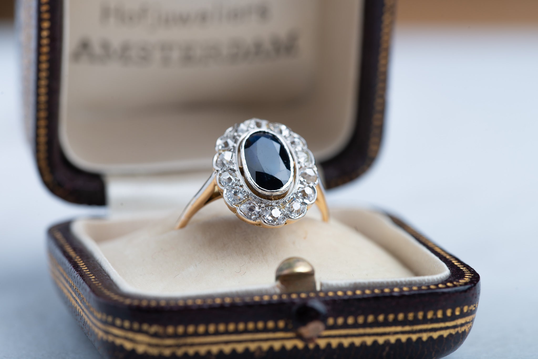 1900's French Sapphire Diamond Diana Ring in 18K Gold - LUXORIA VITA