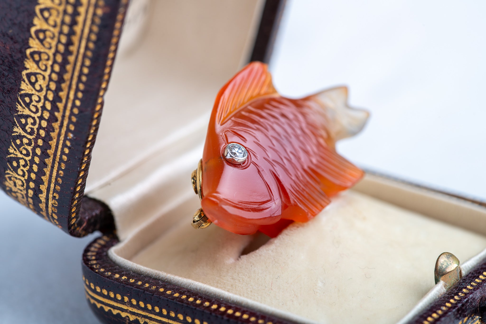 Vintage Diamond Red Carp Brooch in 14K Gold - LUXORIA VITA