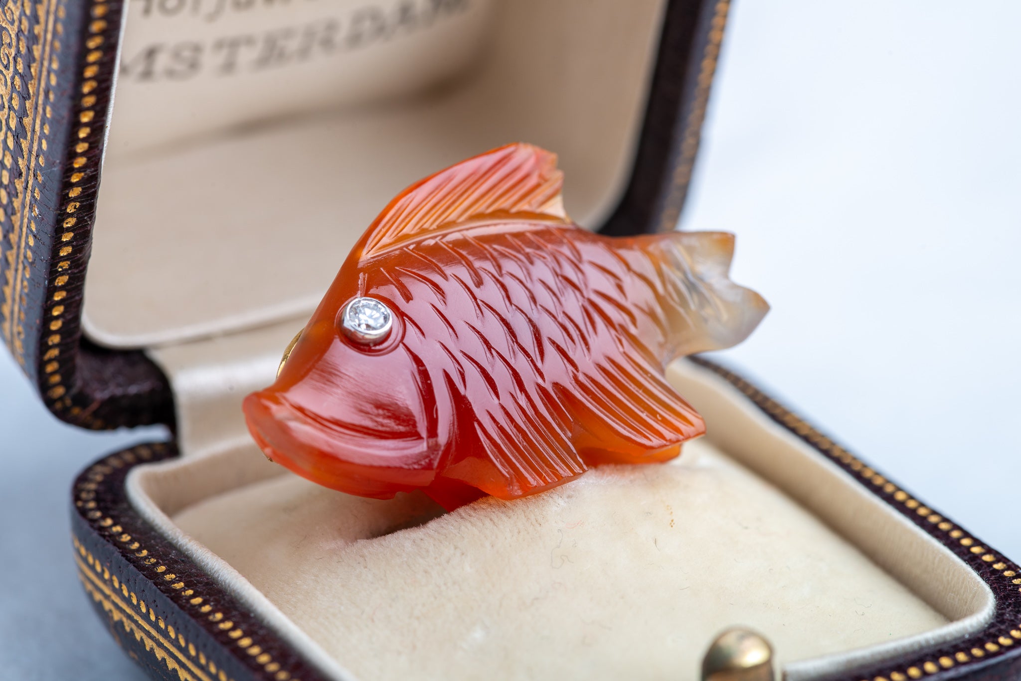 Vintage Diamond Red Carp Brooch in 14K Gold - LUXORIA VITA