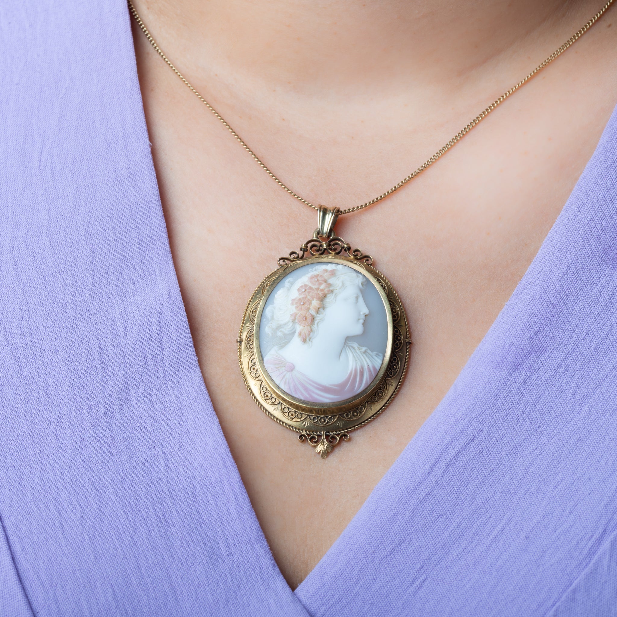 Victorian 19th Century Greek Shell Cameo Locket Pendant - LUXORIA VITA
