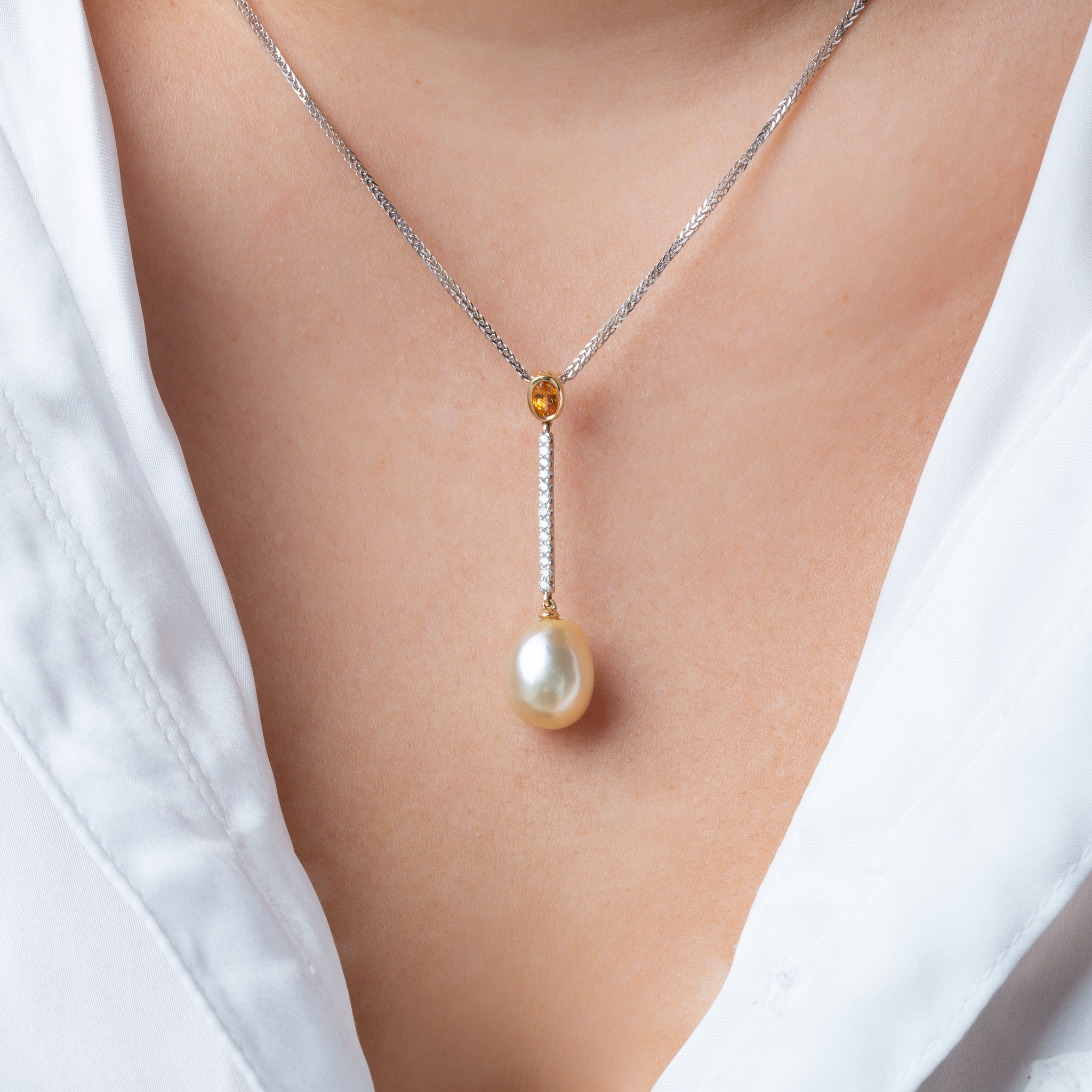 Vintage Pearl Citrine and Diamond Pendant - Antique Castle Rings