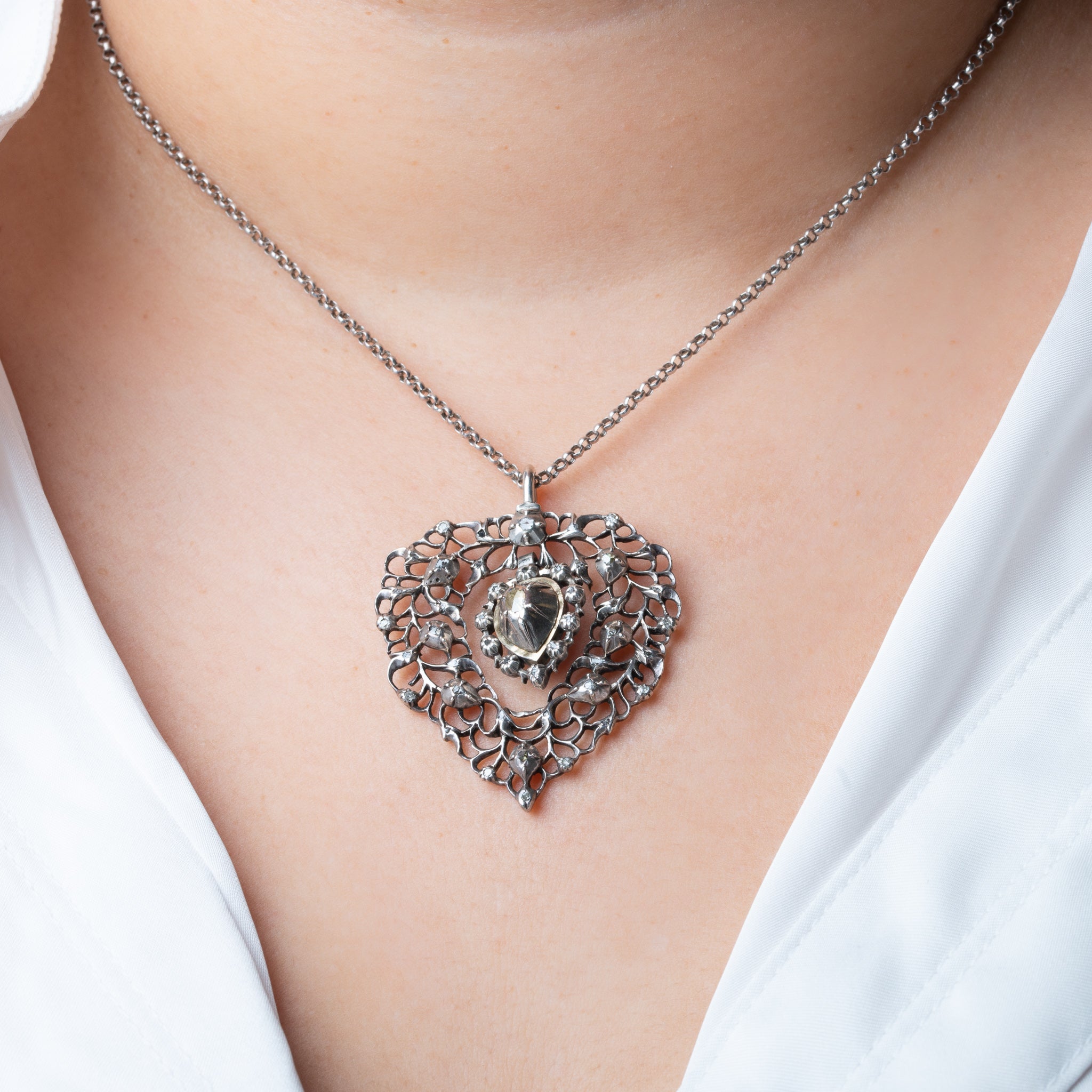 Antique Flemish Heart Rosecut Diamond Pendant
