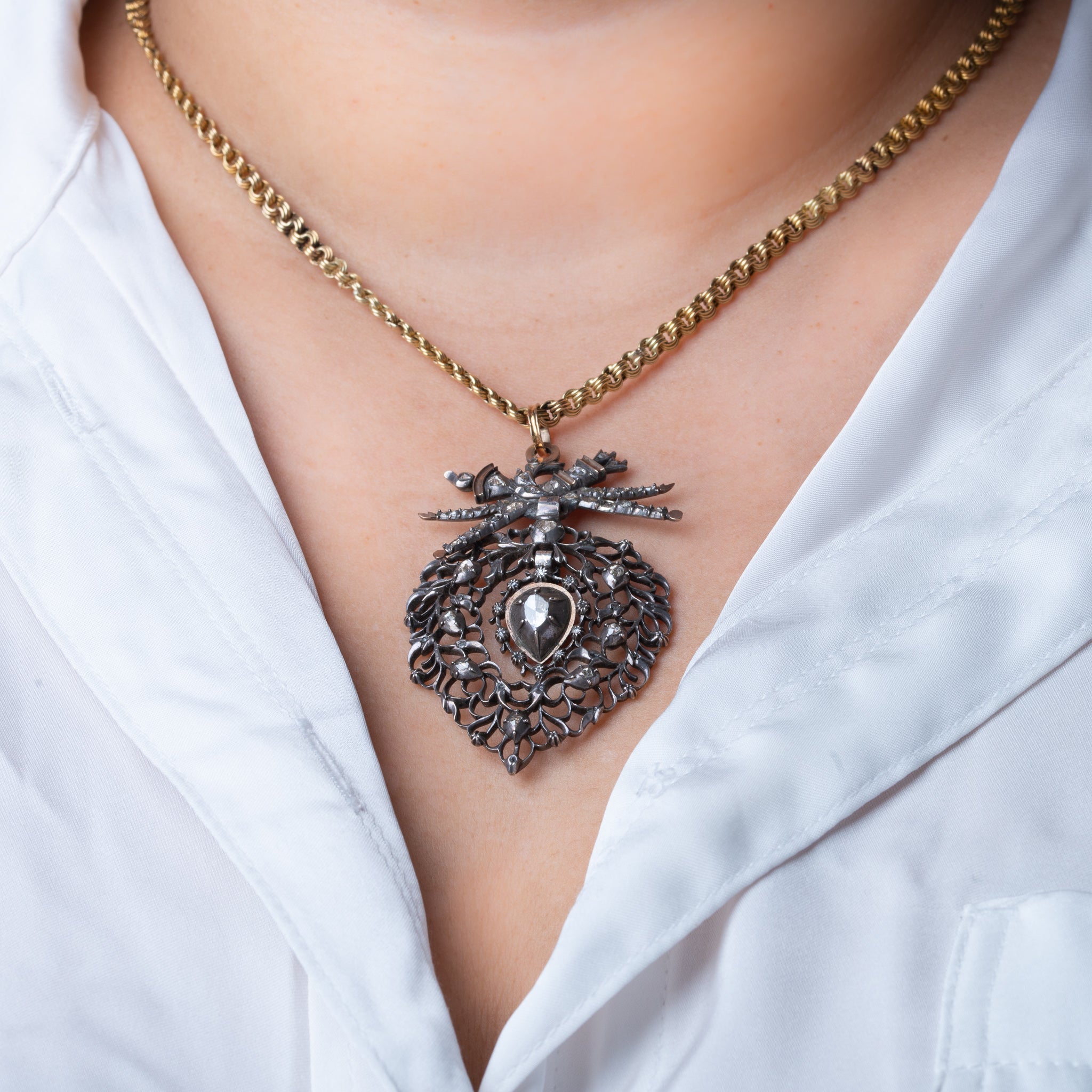 1740's Georgian Flemish Heart Rosecut Diamond Pendant