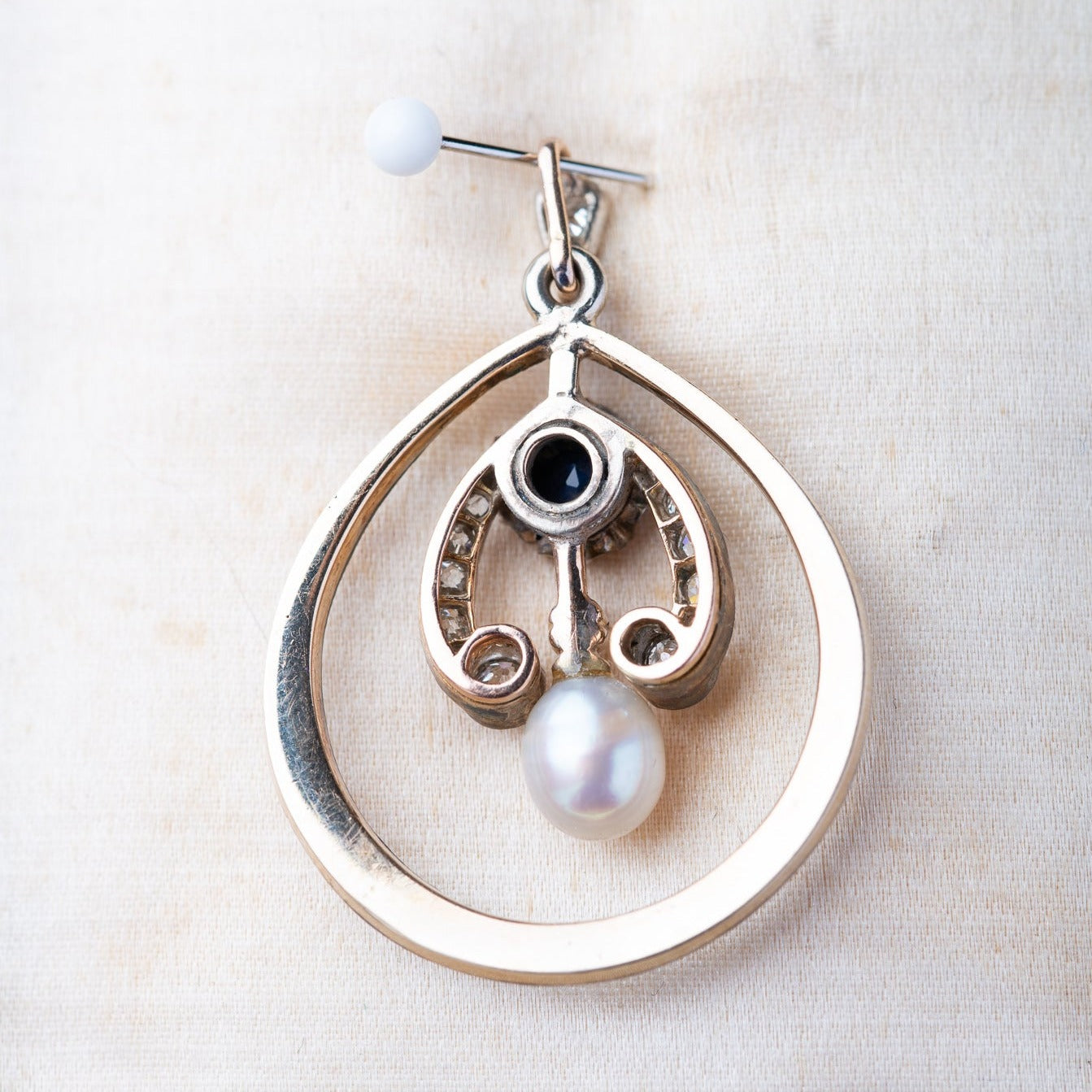 Edwardian Sapphire Diamond Pearl Pendant - LUXORIA VITA