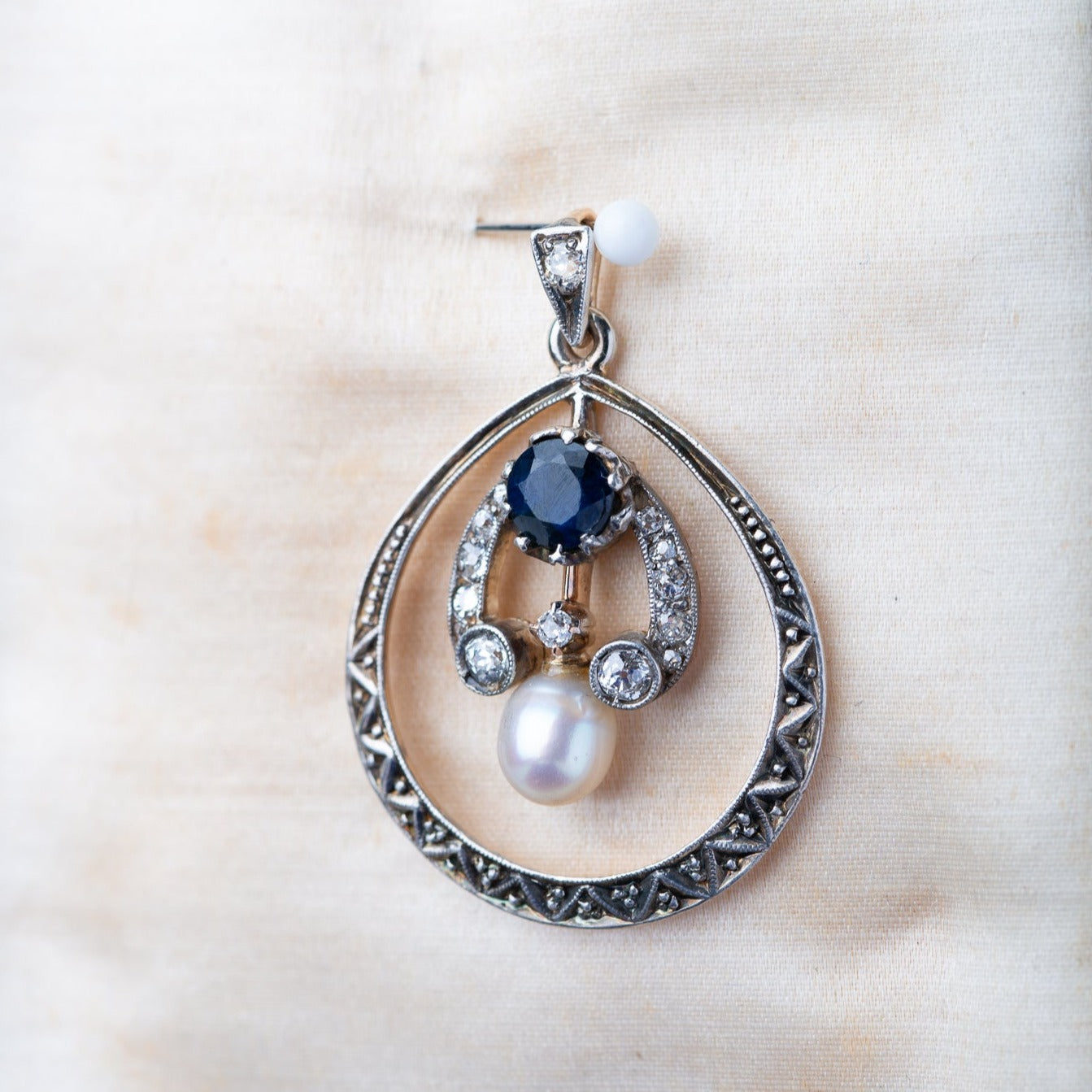 Edwardian Sapphire Diamond Pearl Pendant - LUXORIA VITA