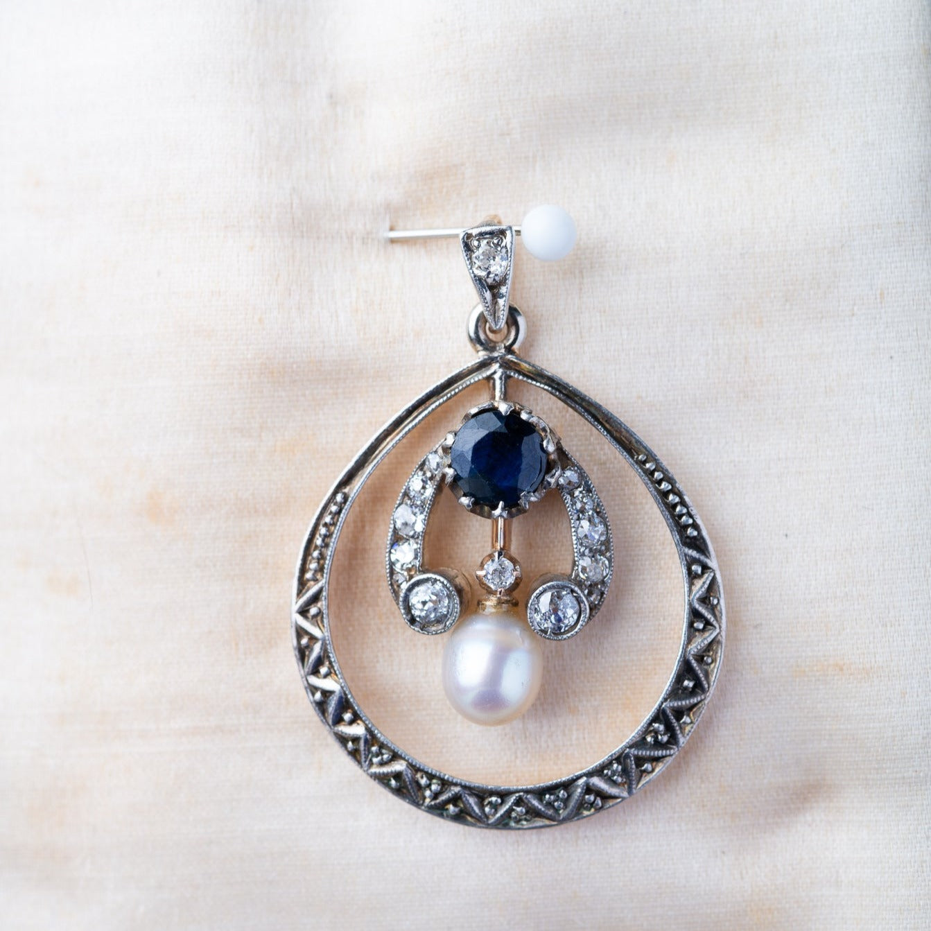 Edwardian Sapphire Diamond Pearl Pendant - LUXORIA VITA