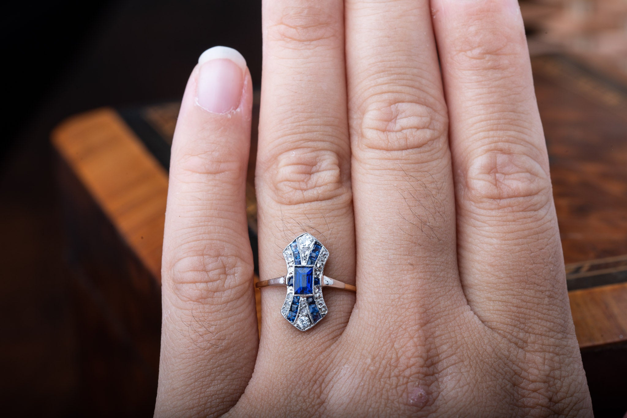 Art Deco Sapphire Diamond Ring - LUXORIA VITA