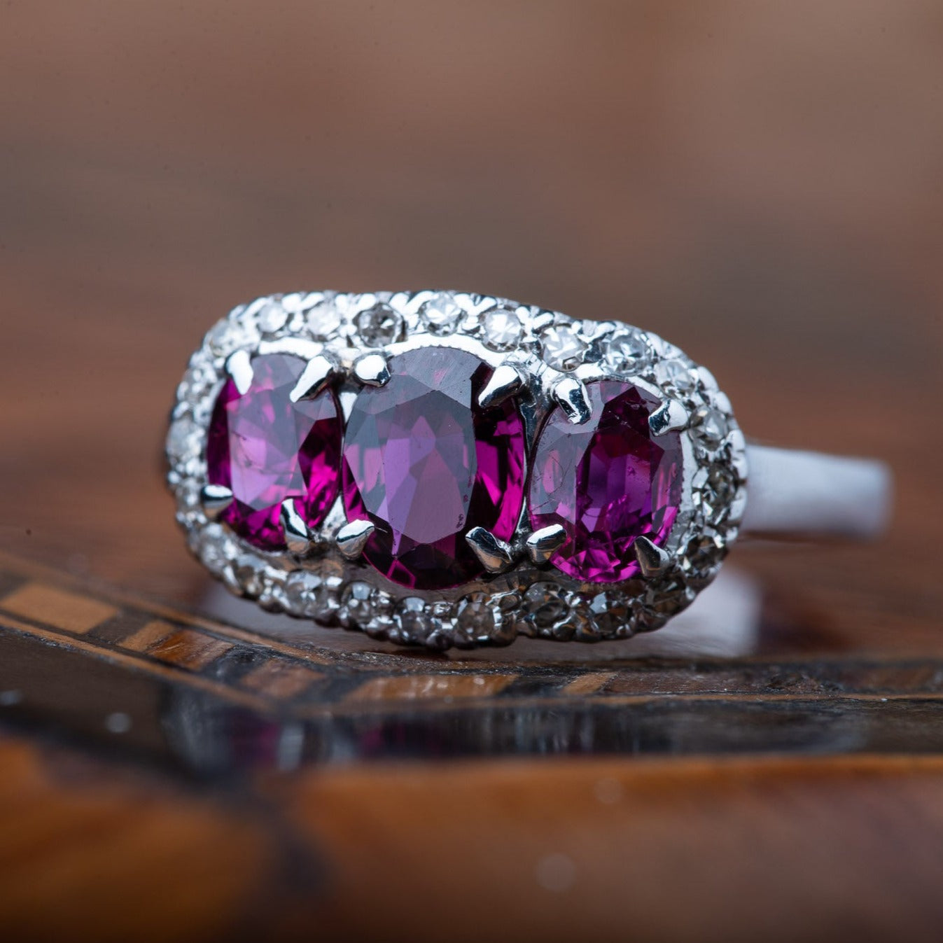 Vintage Spinel Diamond Trilogy Ring