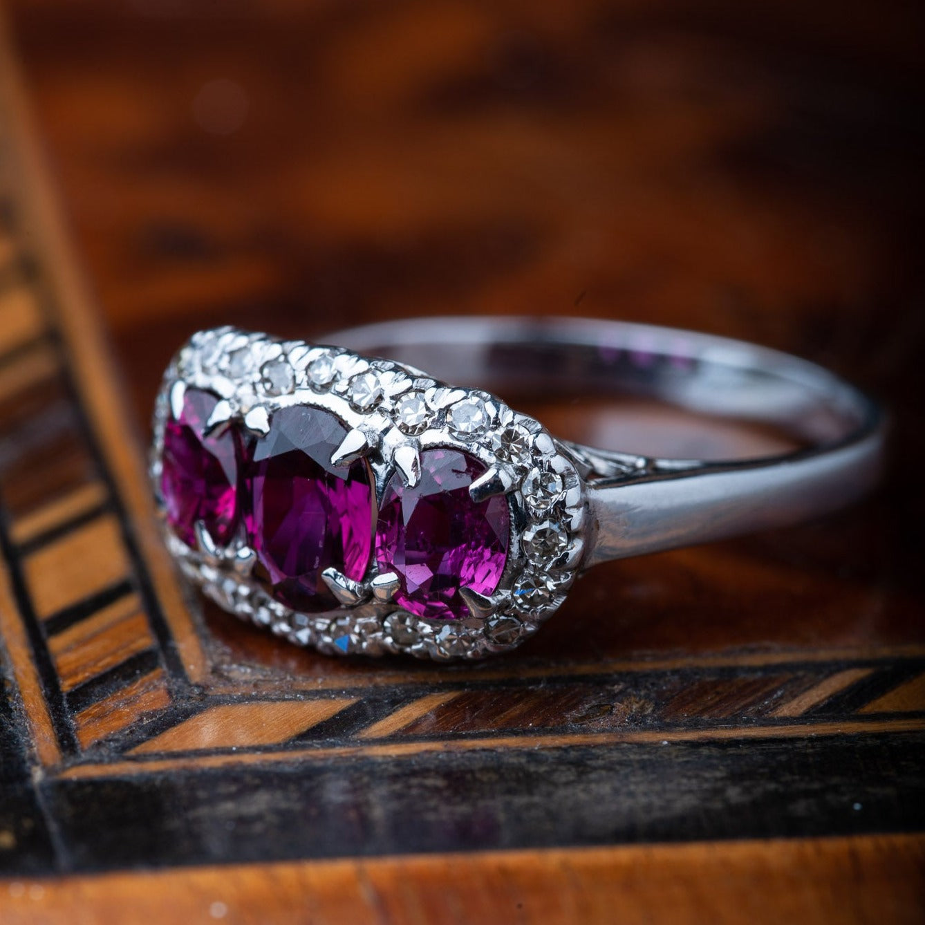 Vintage Spinel Diamond Trilogy Ring