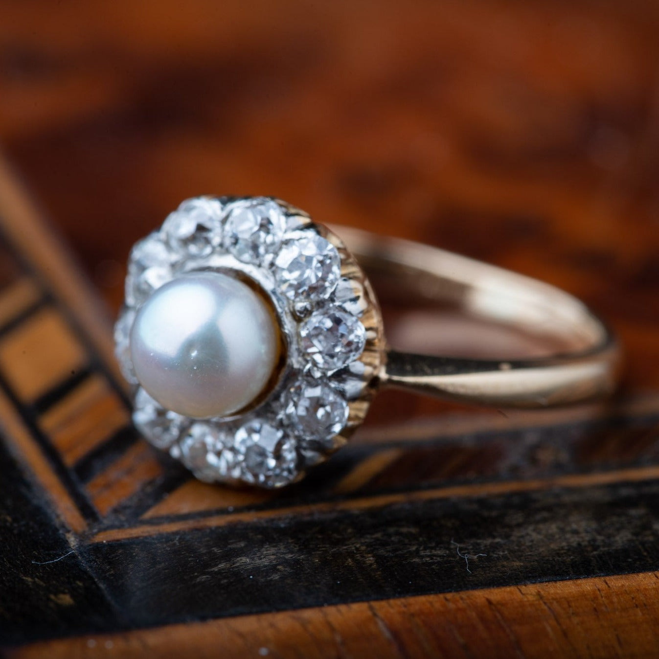 Oldmine Cut Diamond Pearl Ring - Luxoria Vita