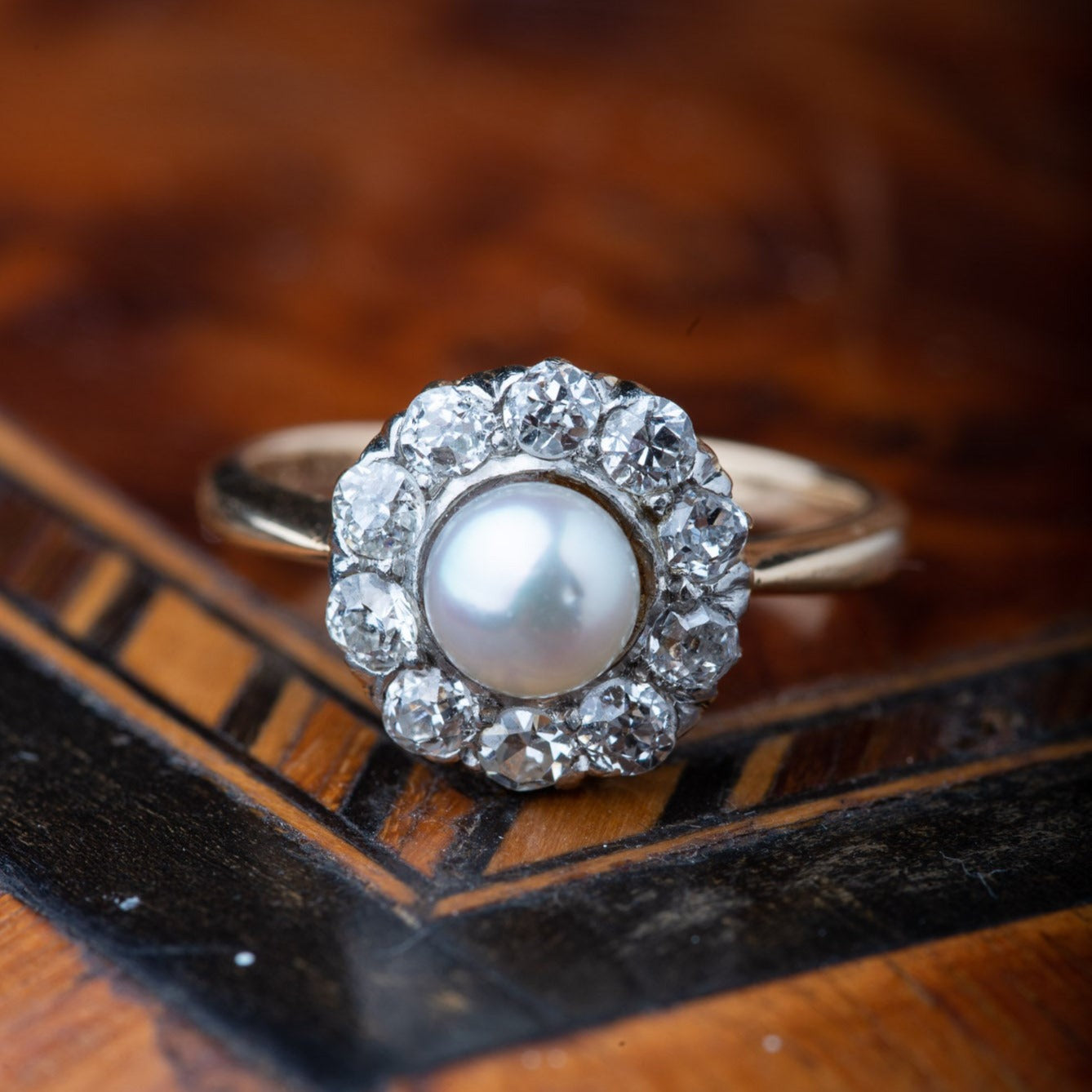 Oldmine Cut Diamond Pearl Ring - Luxoria Vita