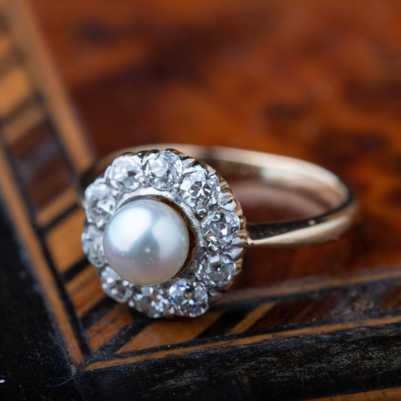Oldmine Cut Diamond Pearl Ring - Luxoria Vita