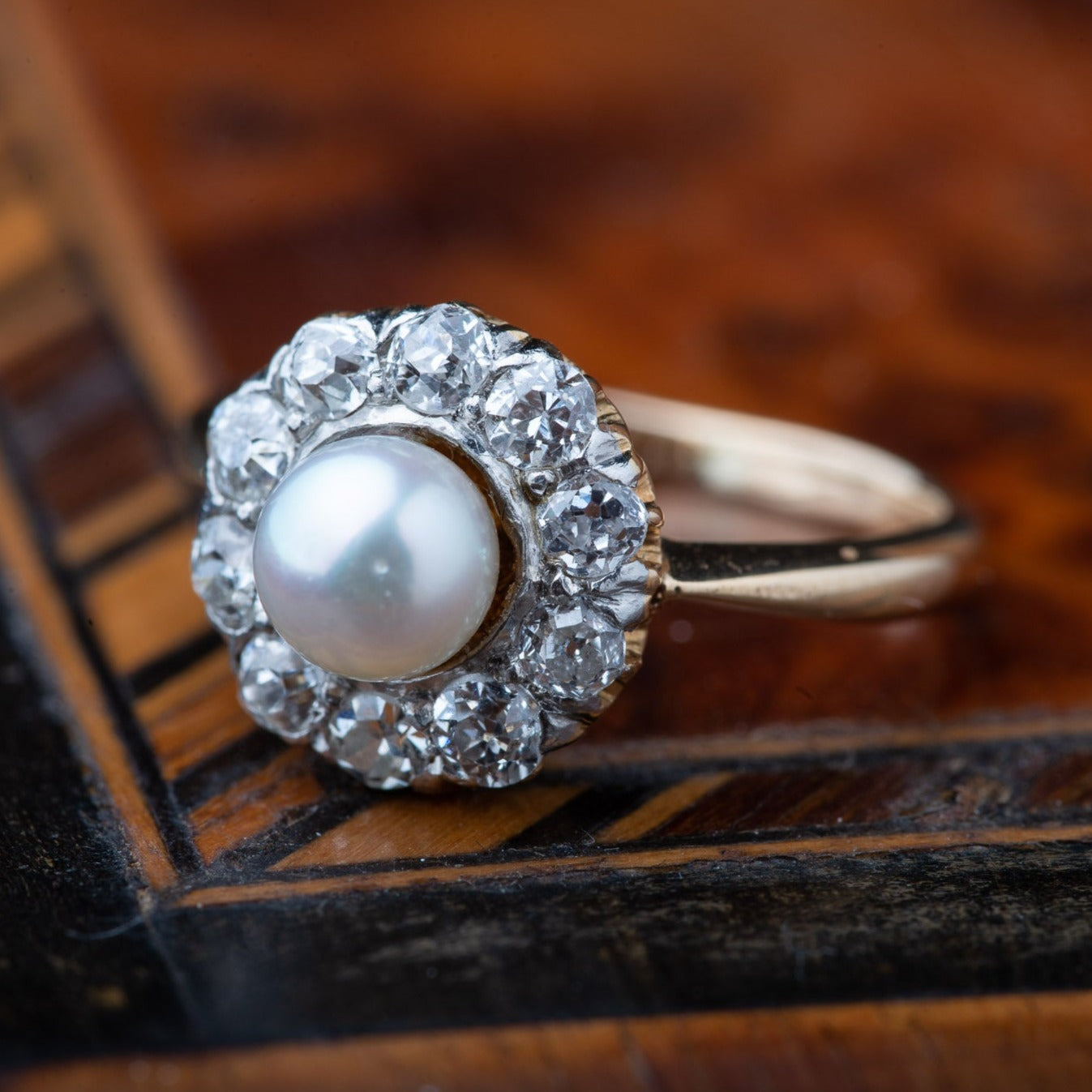 Oldmine Cut Diamond Pearl Ring - Luxoria Vita