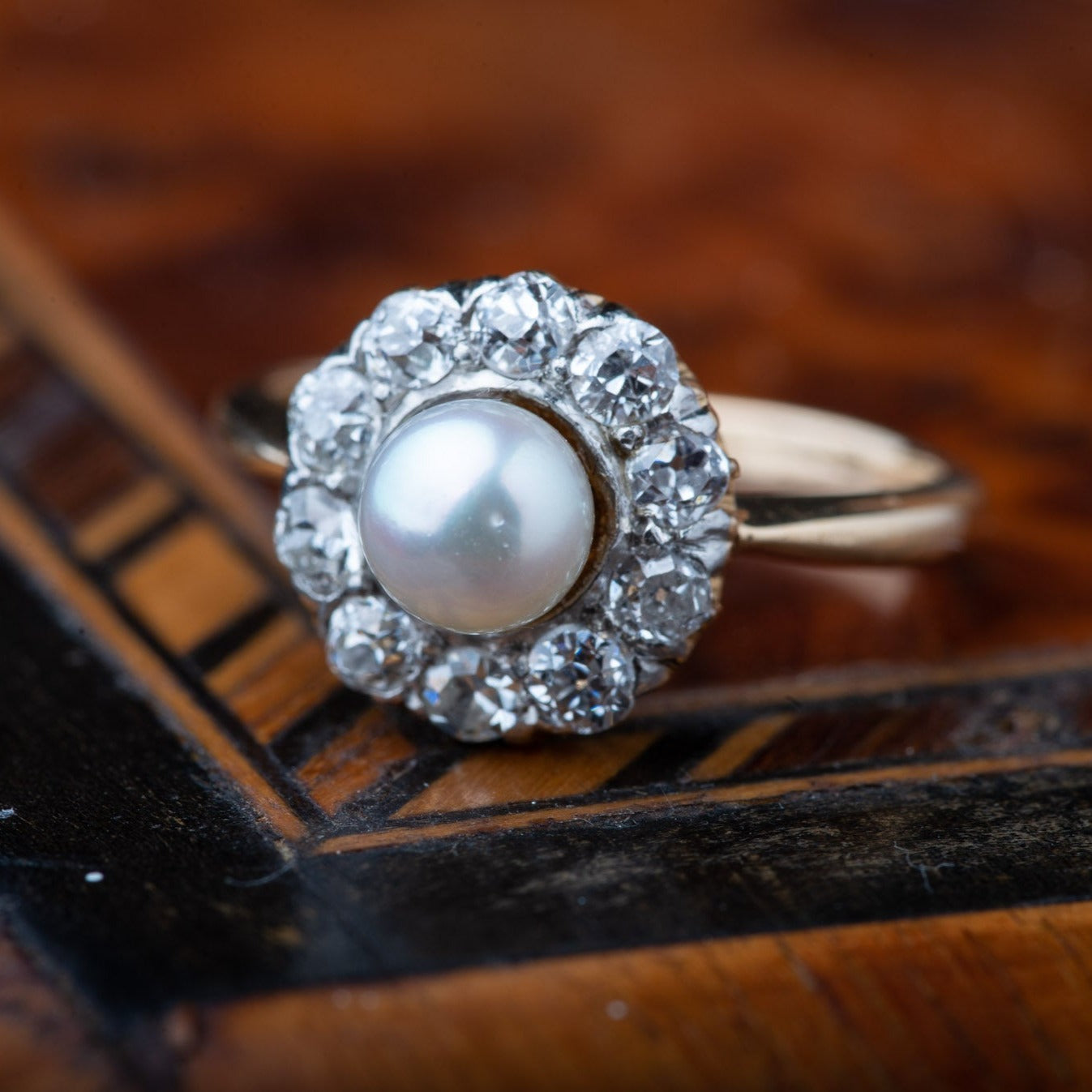 Oldmine Cut Diamond Pearl Ring - Luxoria Vita