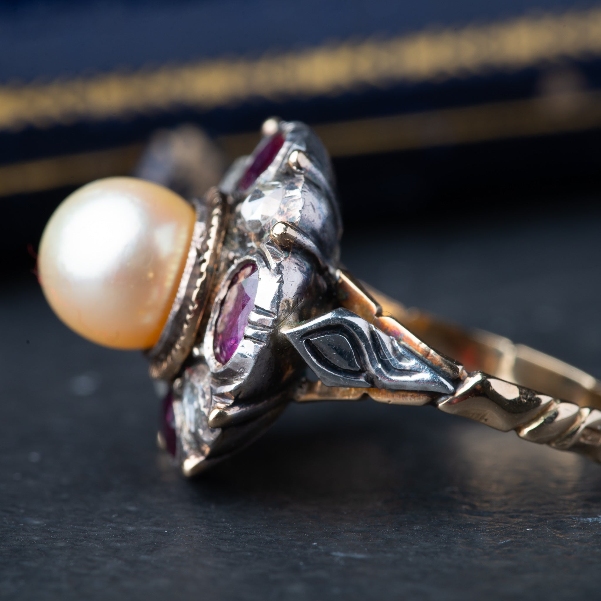 Vintage Rosecut Diamond Ruby Pearl Ring