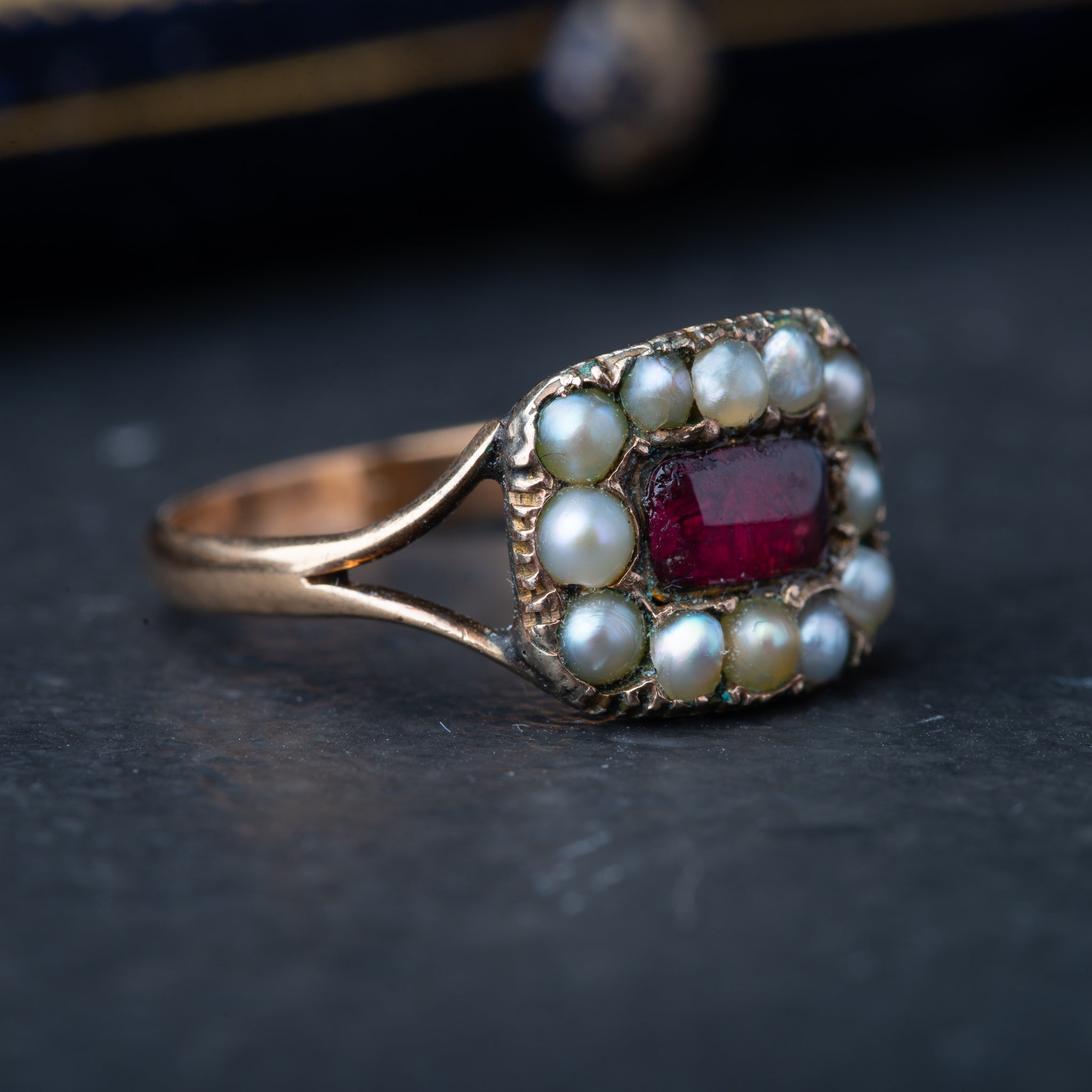 Georgian Garnet Pearl Portrait Ring - LUXORIA VITA