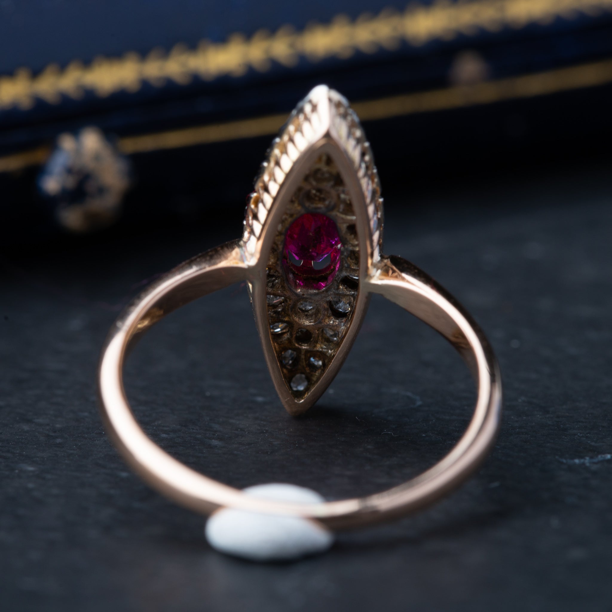 Victorian Ruby Diamond Navette Ring - Luxoria Vita