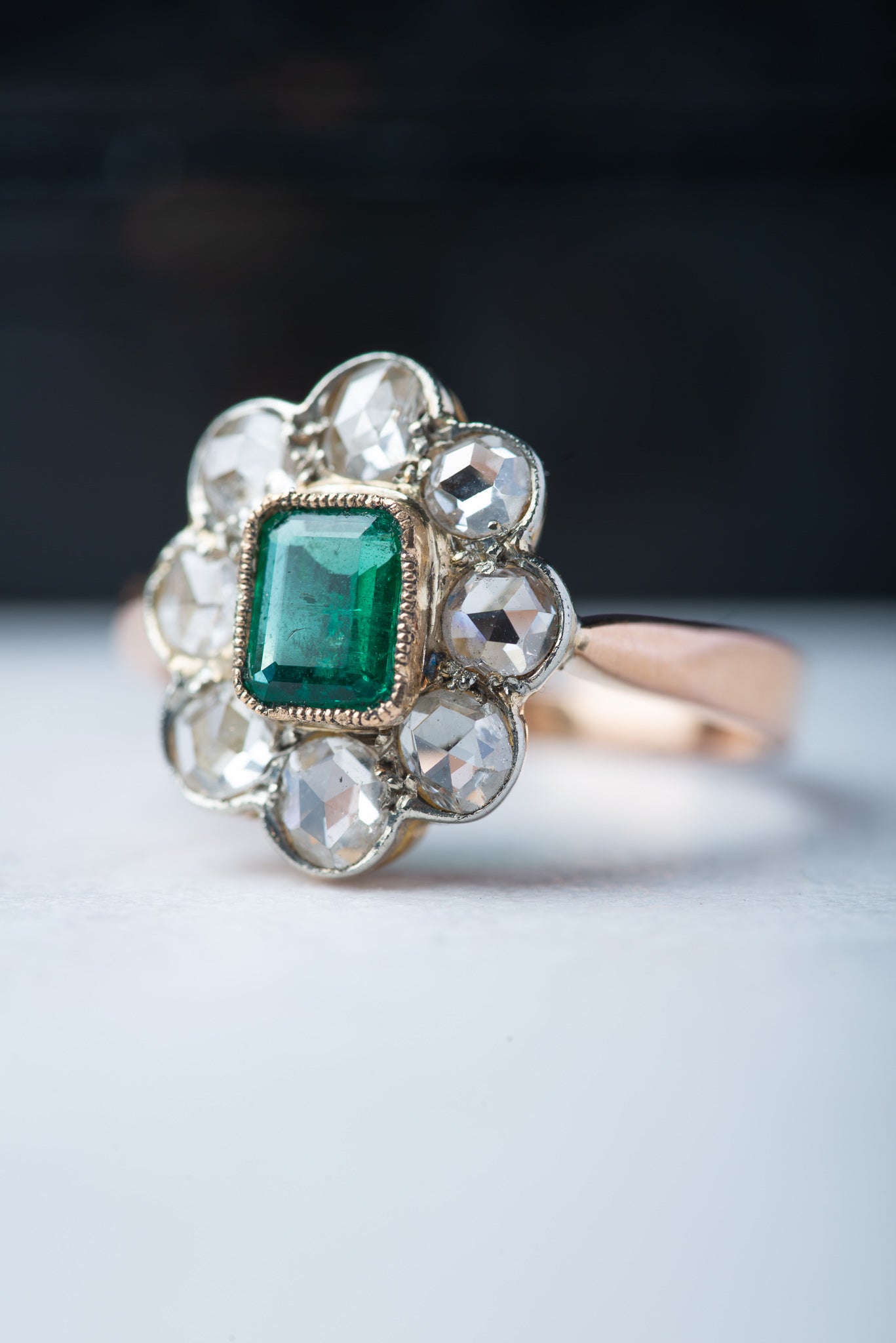 Vintage Emerald Rosecut Diamond Ring
