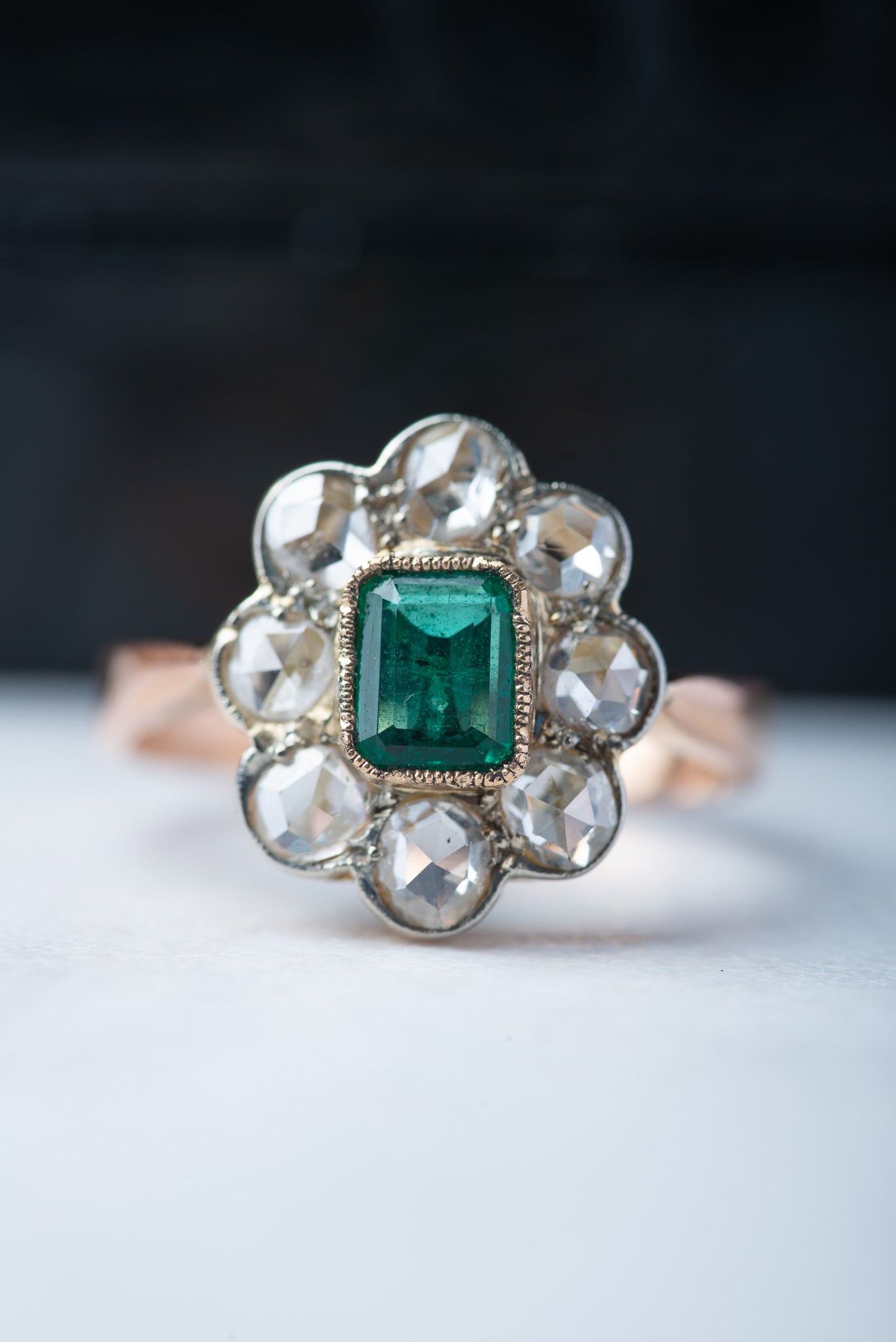 Vintage Emerald Rosecut Diamond Ring