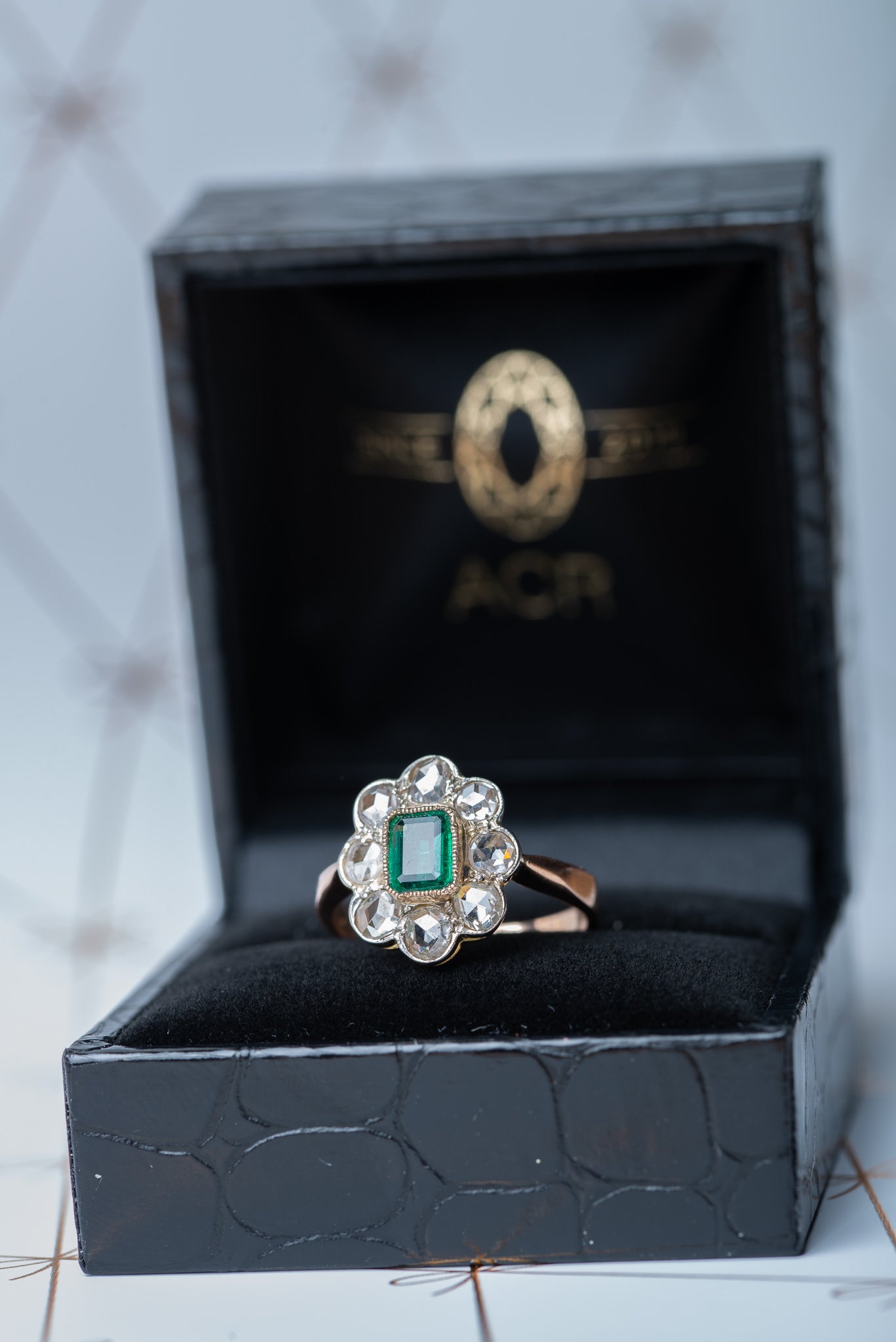 Vintage Emerald Rosecut Diamond Ring