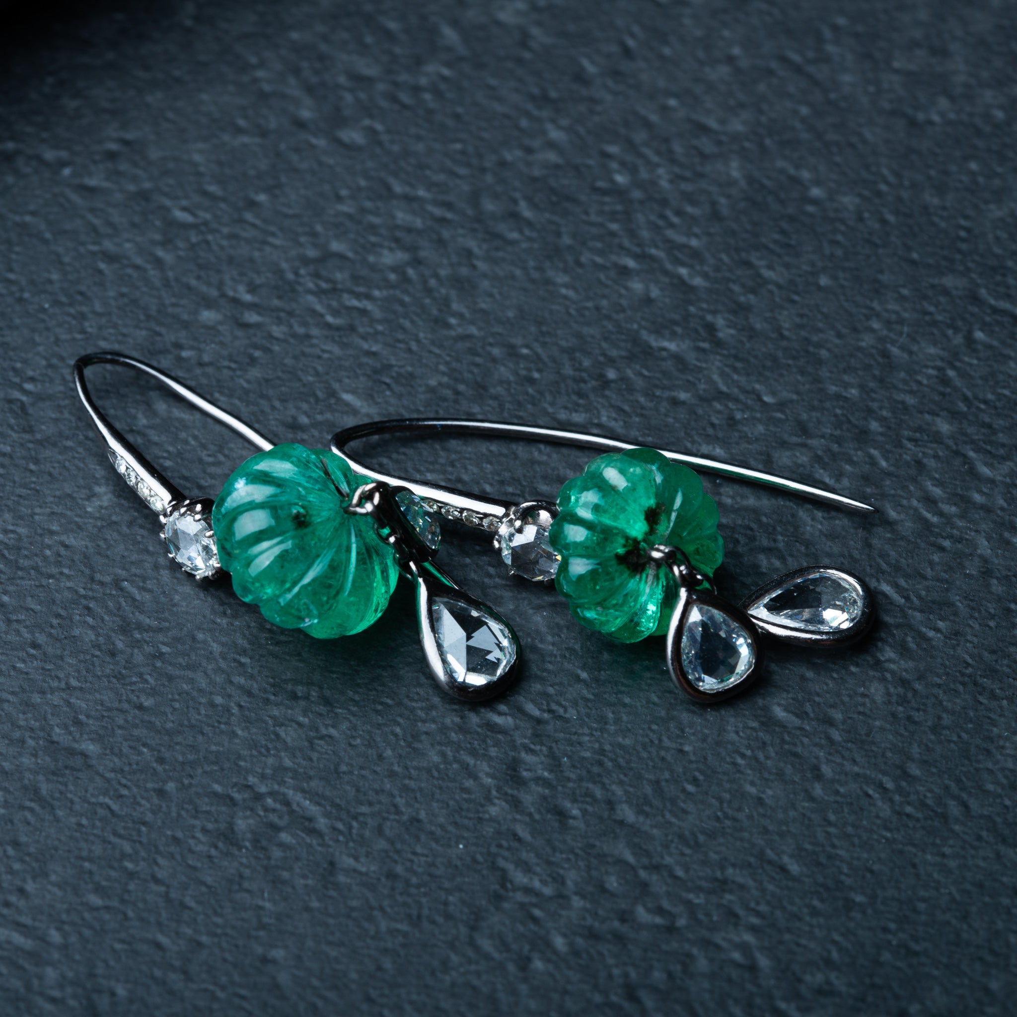 Vintage emerald pumpkin diamond earrings