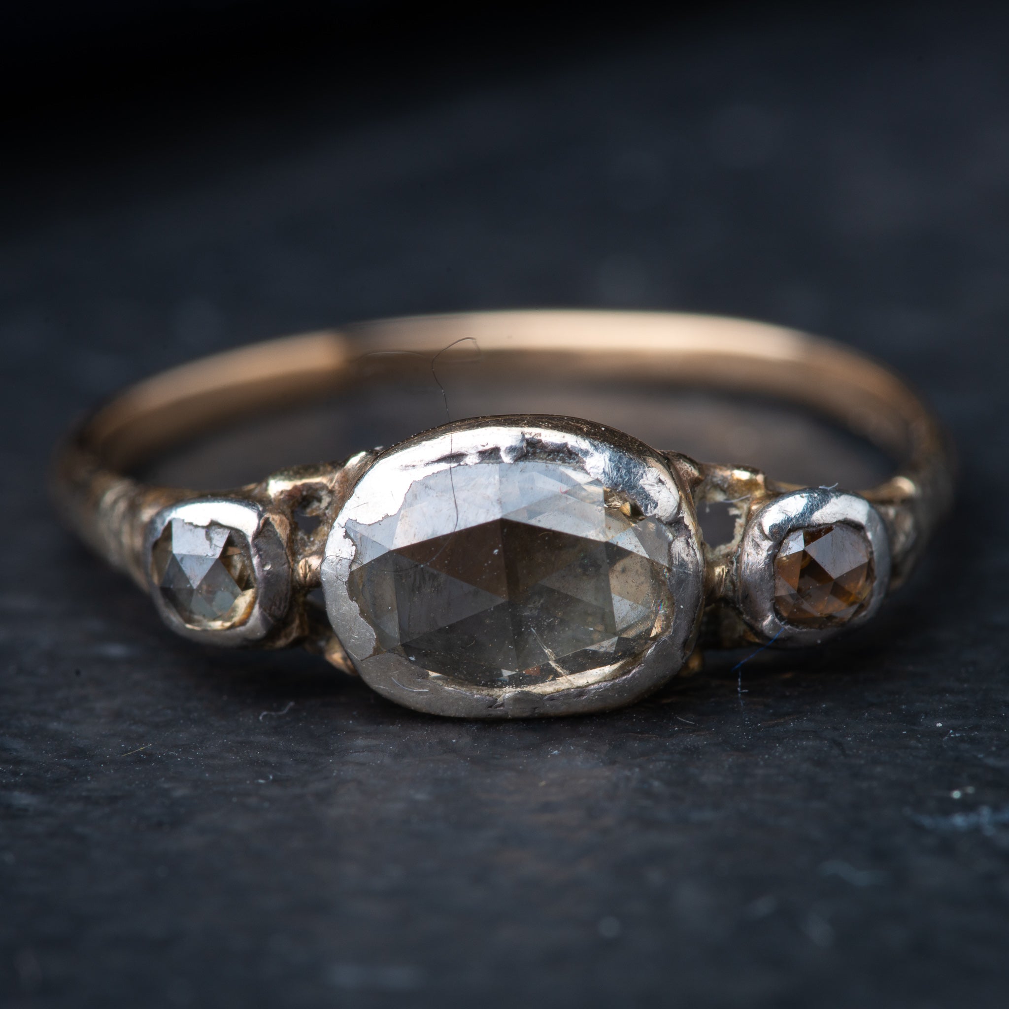 RARE Georgian 1740's Rosecut Diamond Trilogy Ring - Luxoria Vita