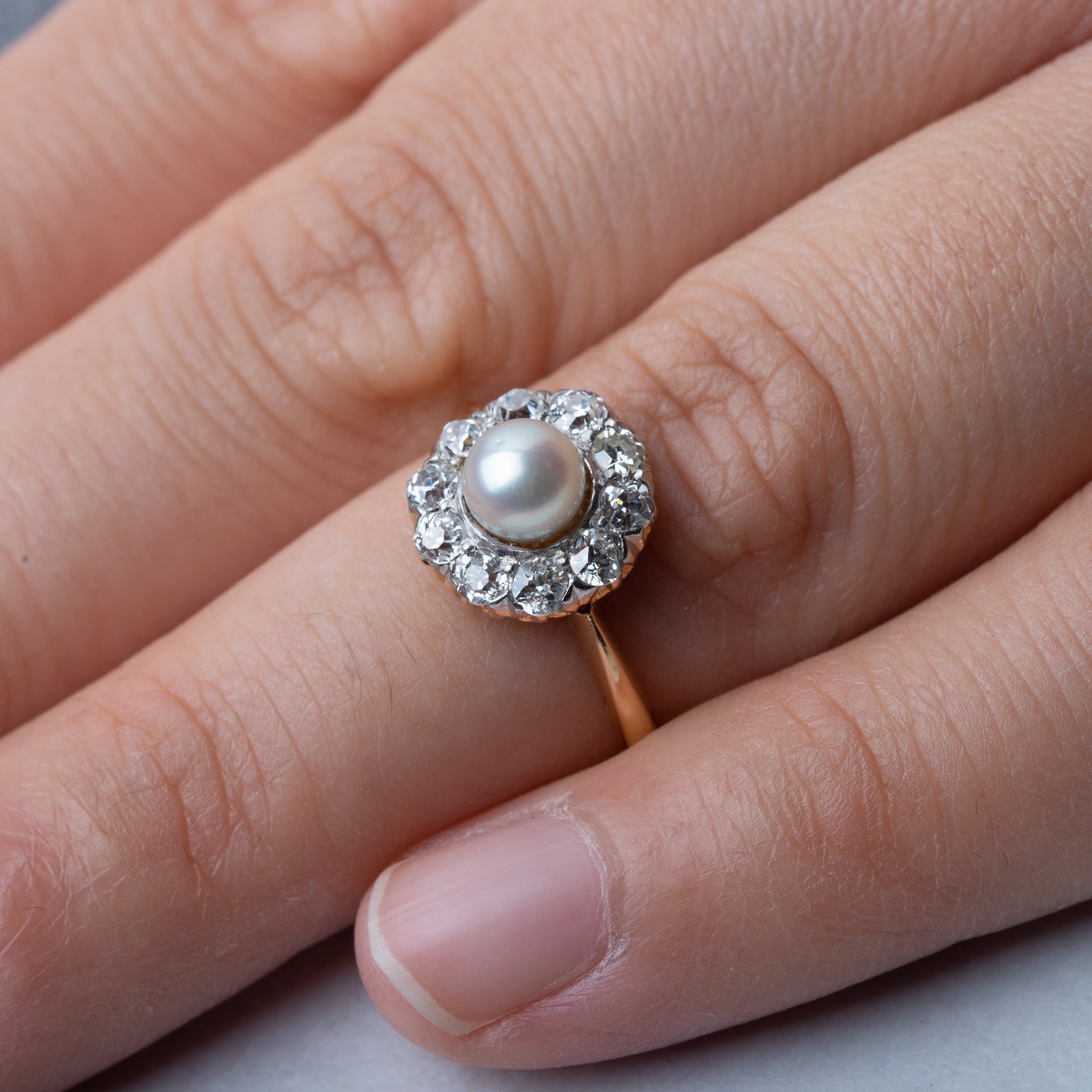Oldmine Cut Diamond Pearl Ring - Luxoria Vita