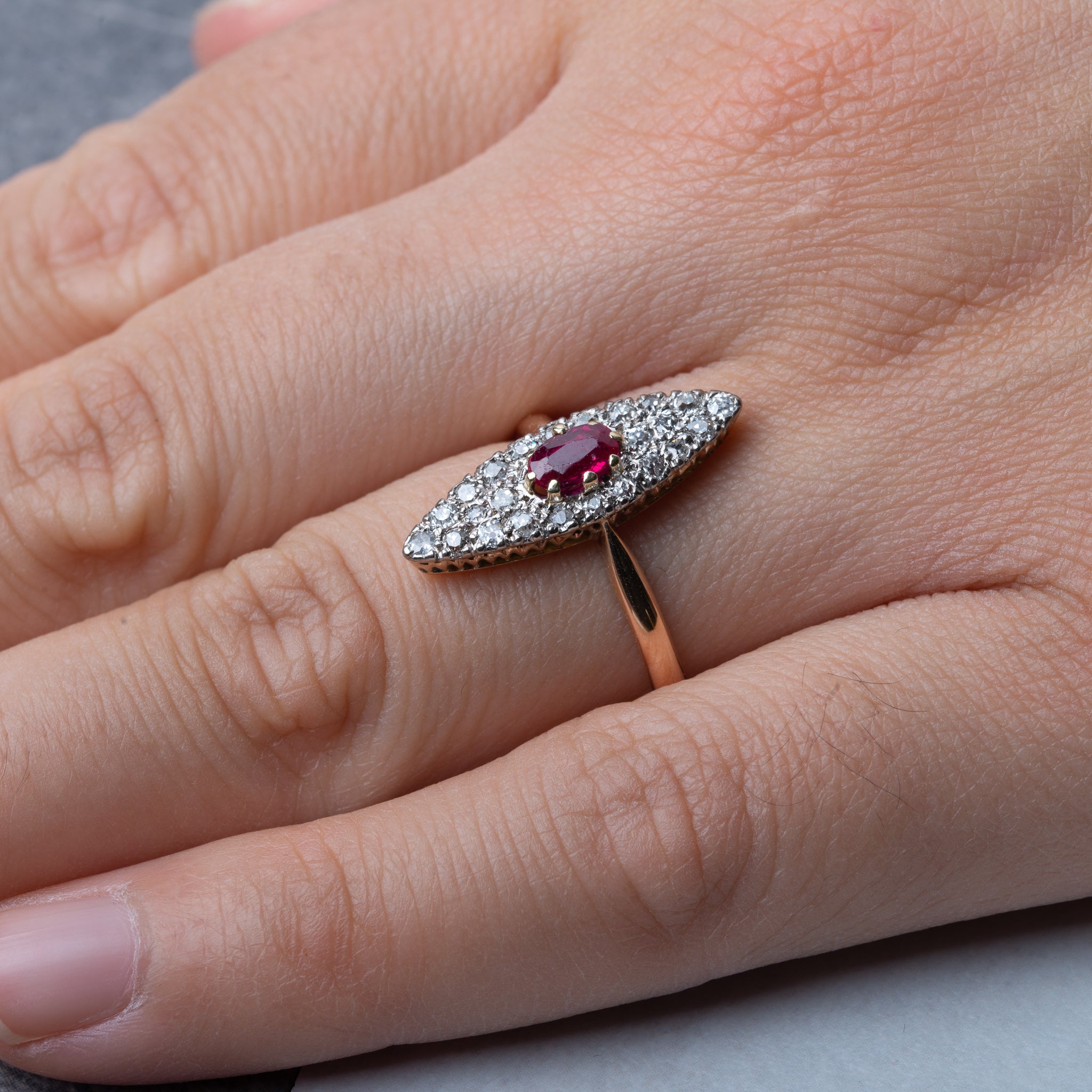 Victorian Ruby Diamond Navette Ring - Luxoria Vita