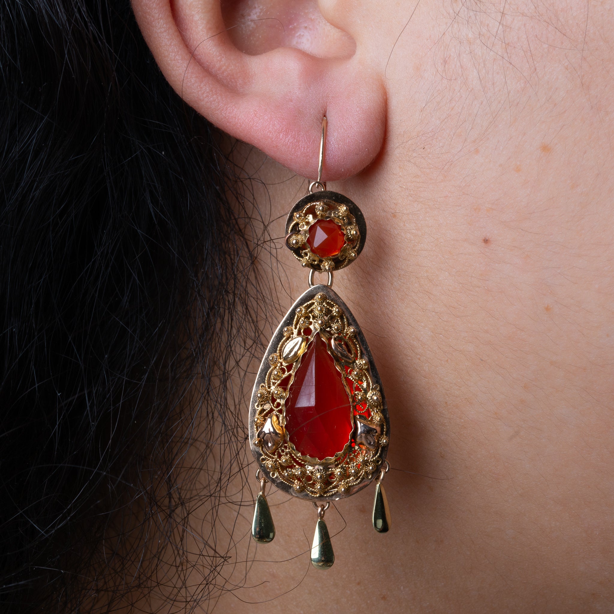 Antique 19th Century Day & Night Filligrain Carnelian Earrings - LUXORIA VITA