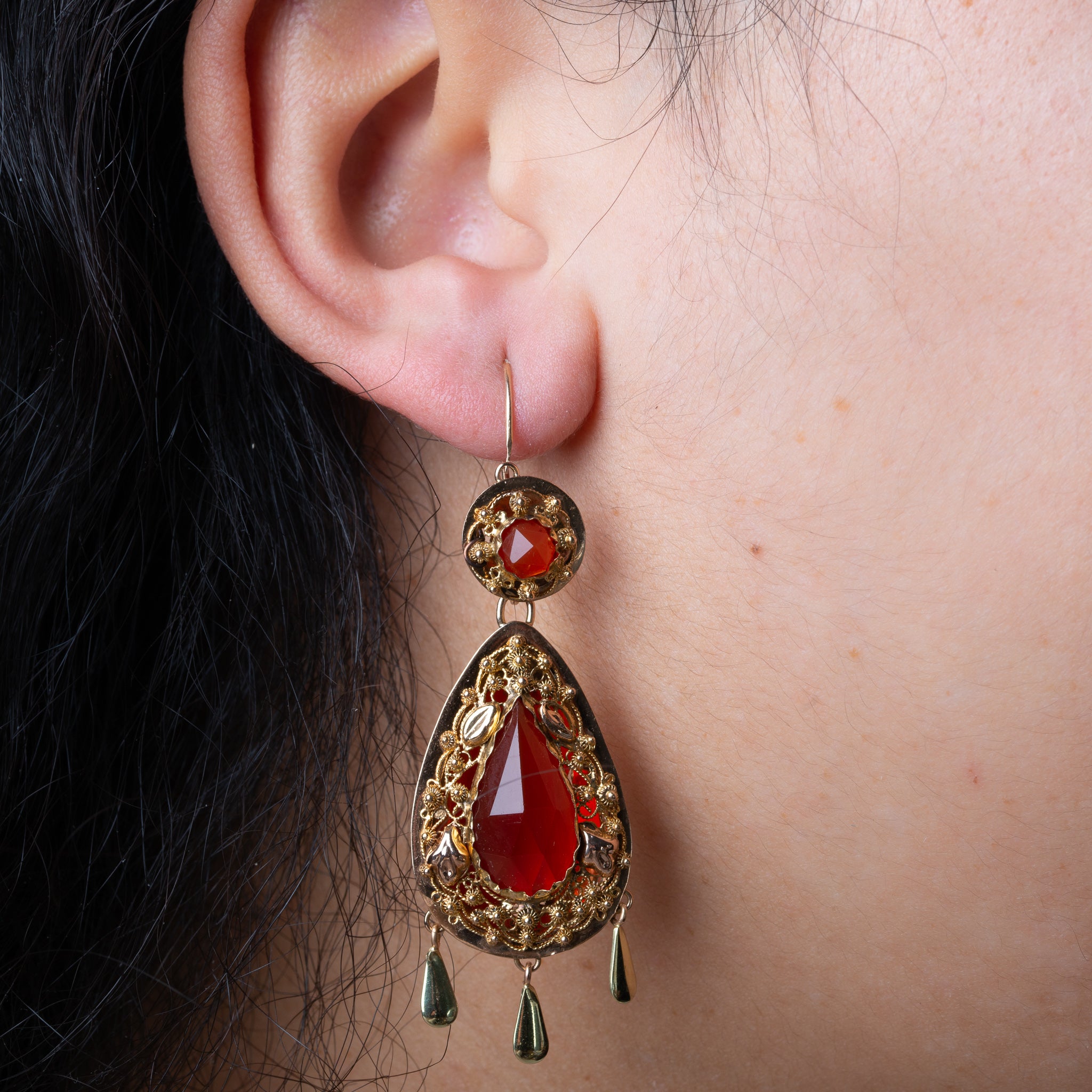 Antique 19th Century Day & Night Filligrain Carnelian Earrings - LUXORIA VITA
