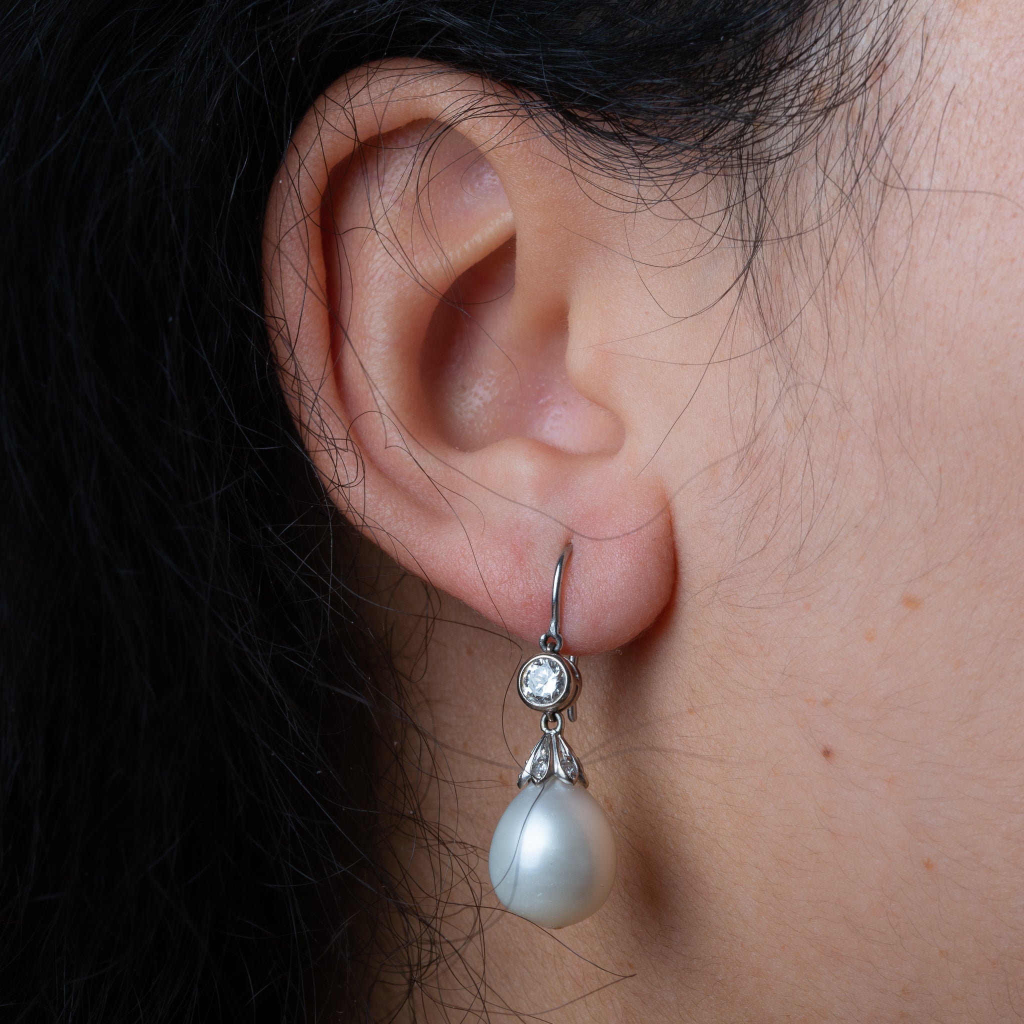 Vintage 14K Gold Diamond Pearl Earrings - LUXORIA VITA