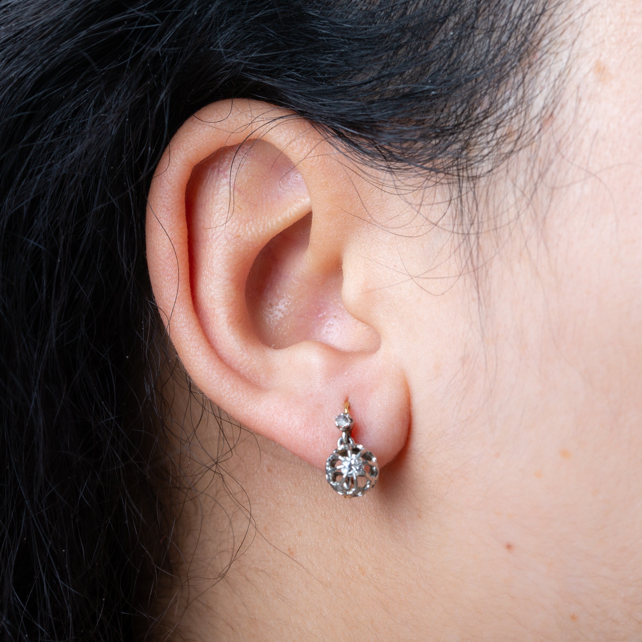 Antique Oldmine Cut Diamond Dormeuses Earrings - Luxoria Vita
