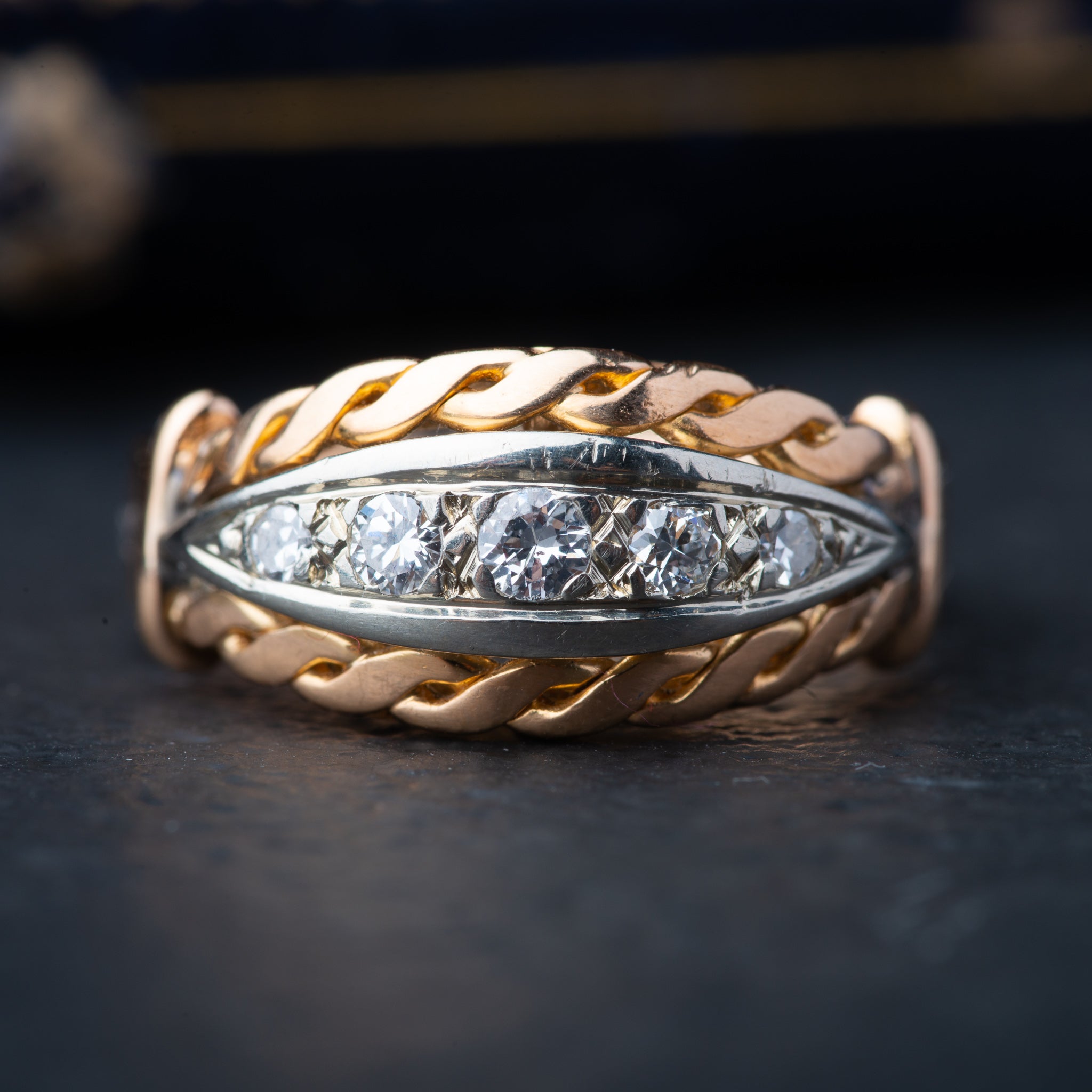 Art Deco French Five Stone Diamond Ring - LUXORIA VITA