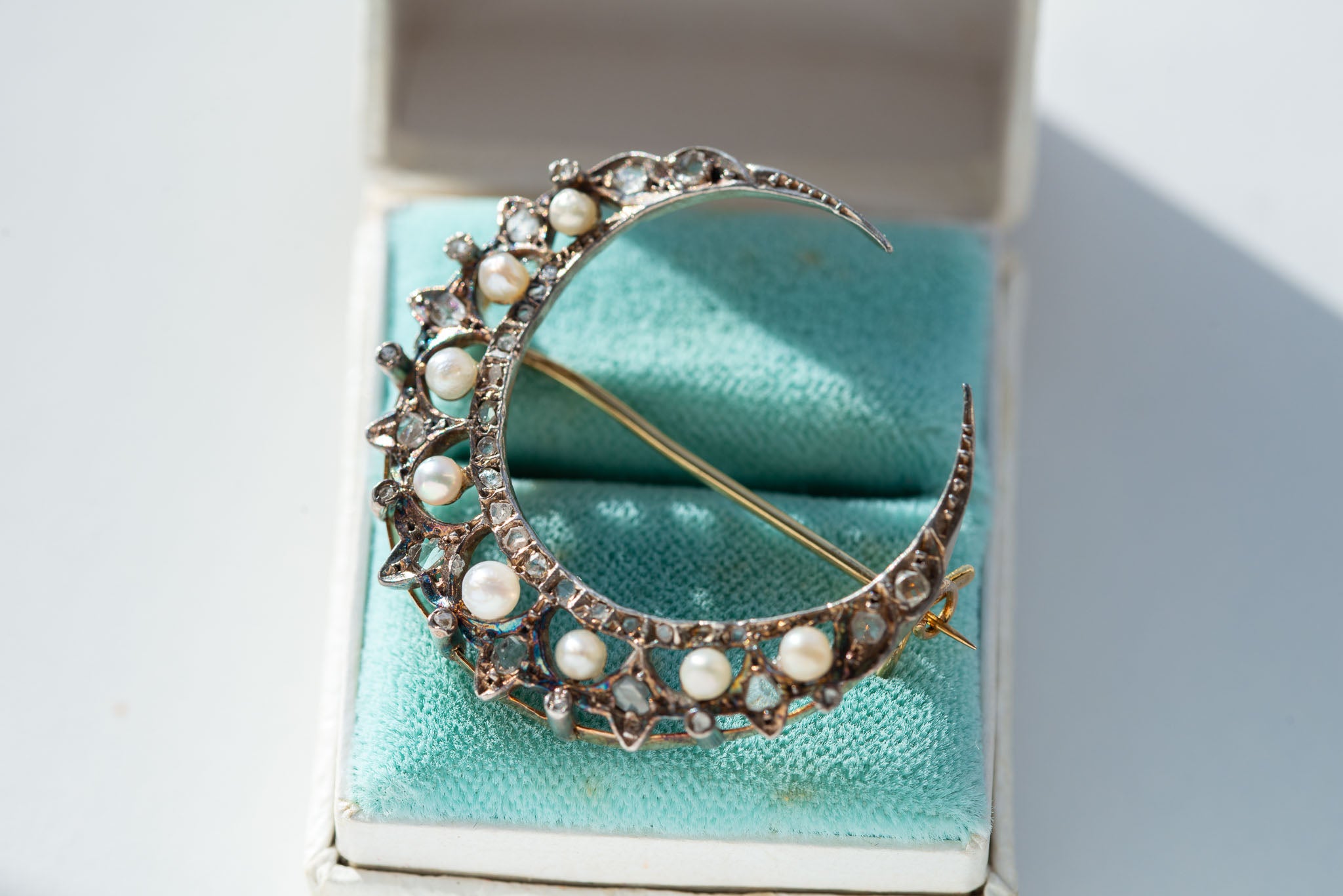 French Belle Epoque Diamond Crescent Brooch