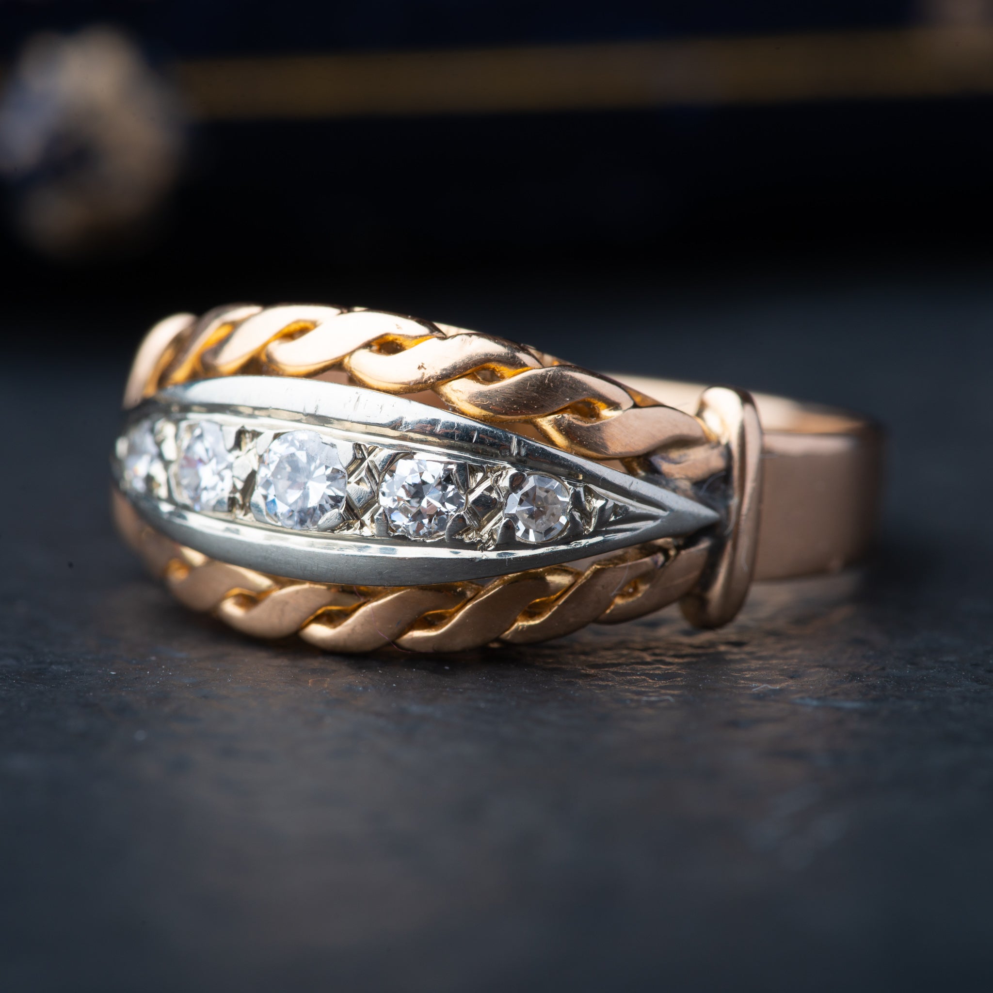 Art Deco French Five Stone Diamond Ring - LUXORIA VITA