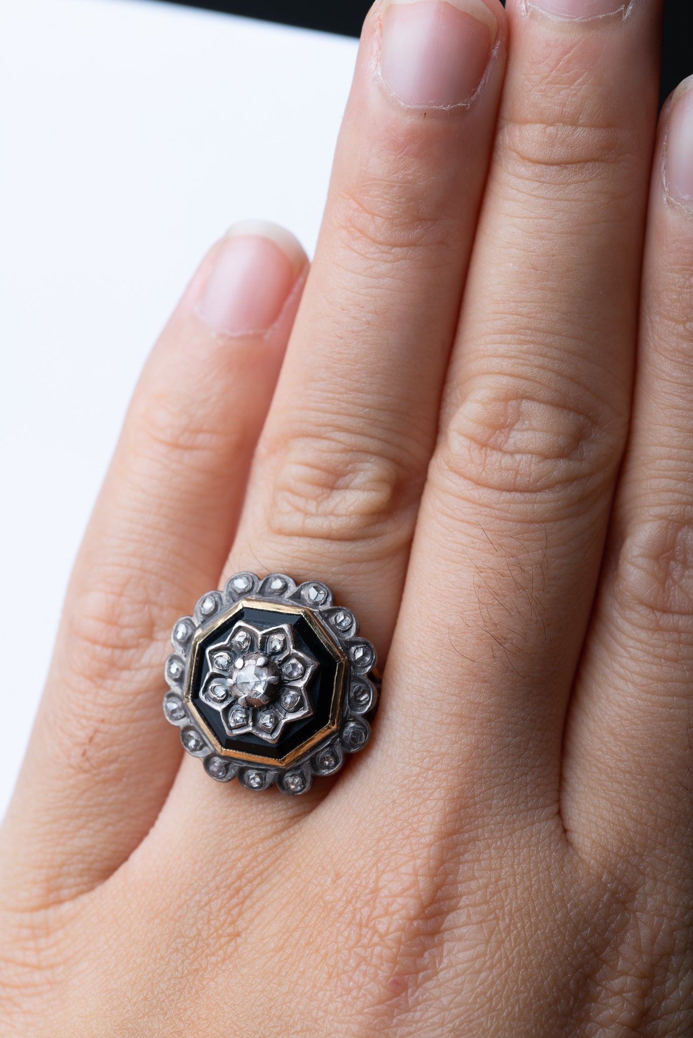 Antique Onyx Rosecut Diamond Ring - Luxoria Vita