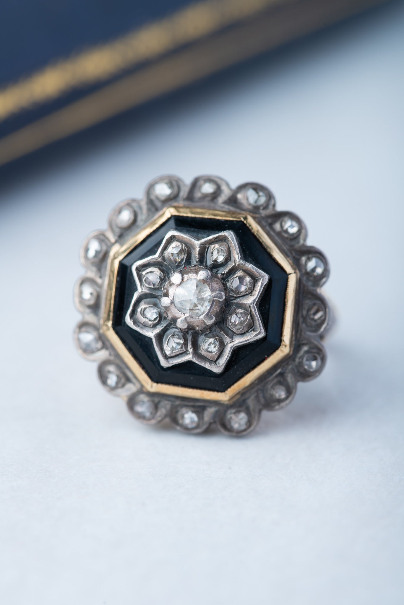 Antique Onyx Rosecut Diamond Ring - Luxoria Vita