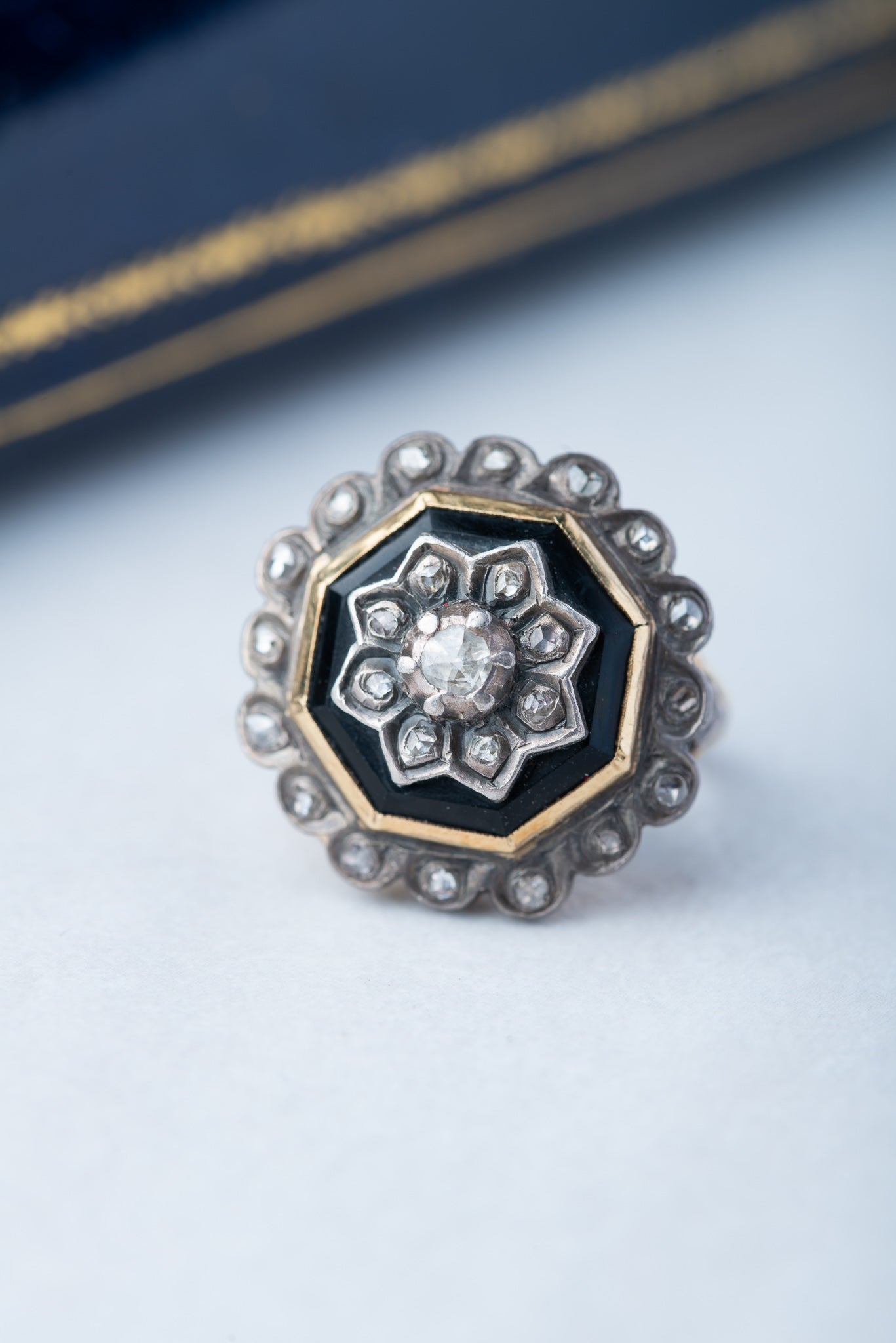 Antique Onyx Rosecut Diamond Ring - Luxoria Vita
