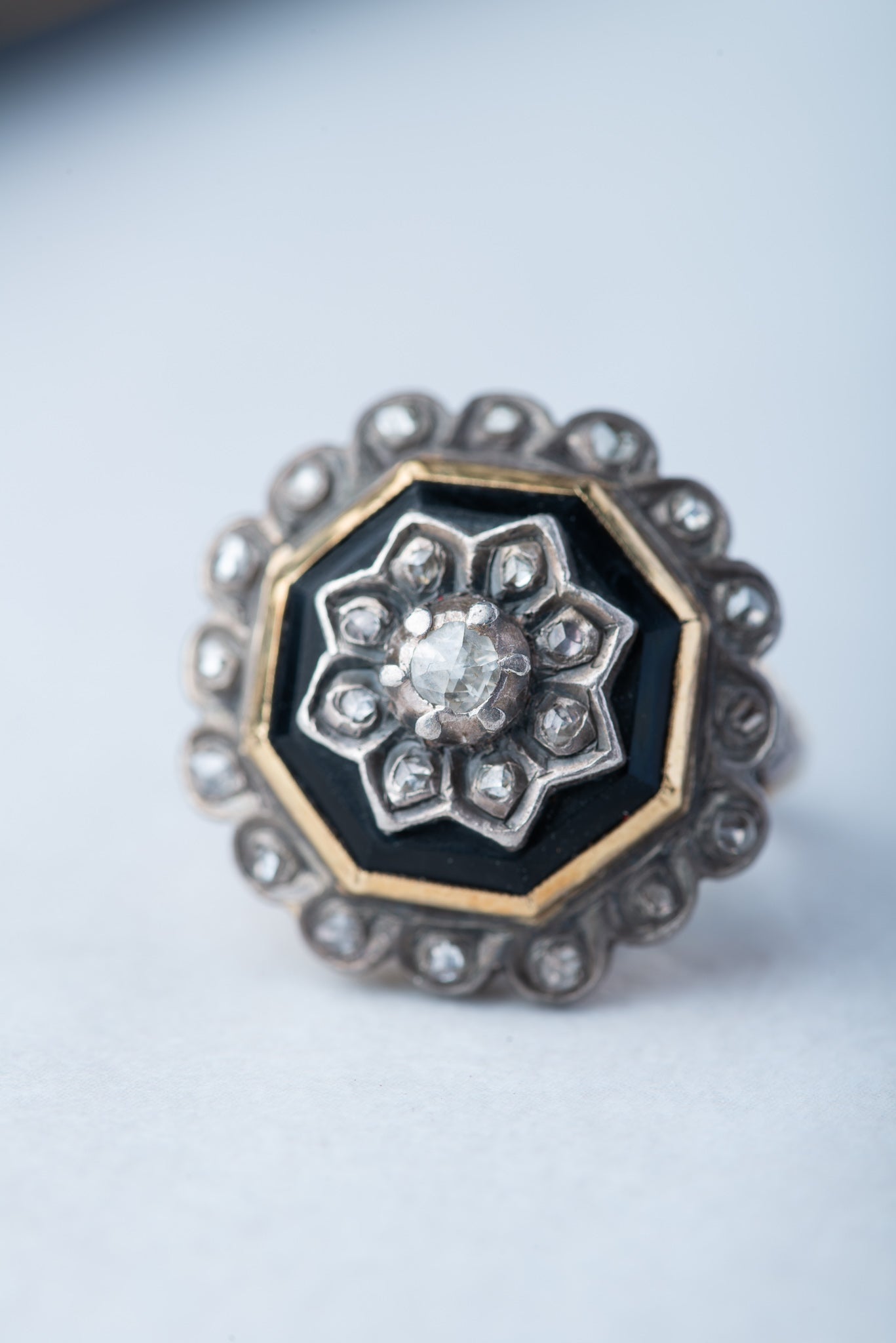 Antique Onyx Rosecut Diamond Ring - Luxoria Vita