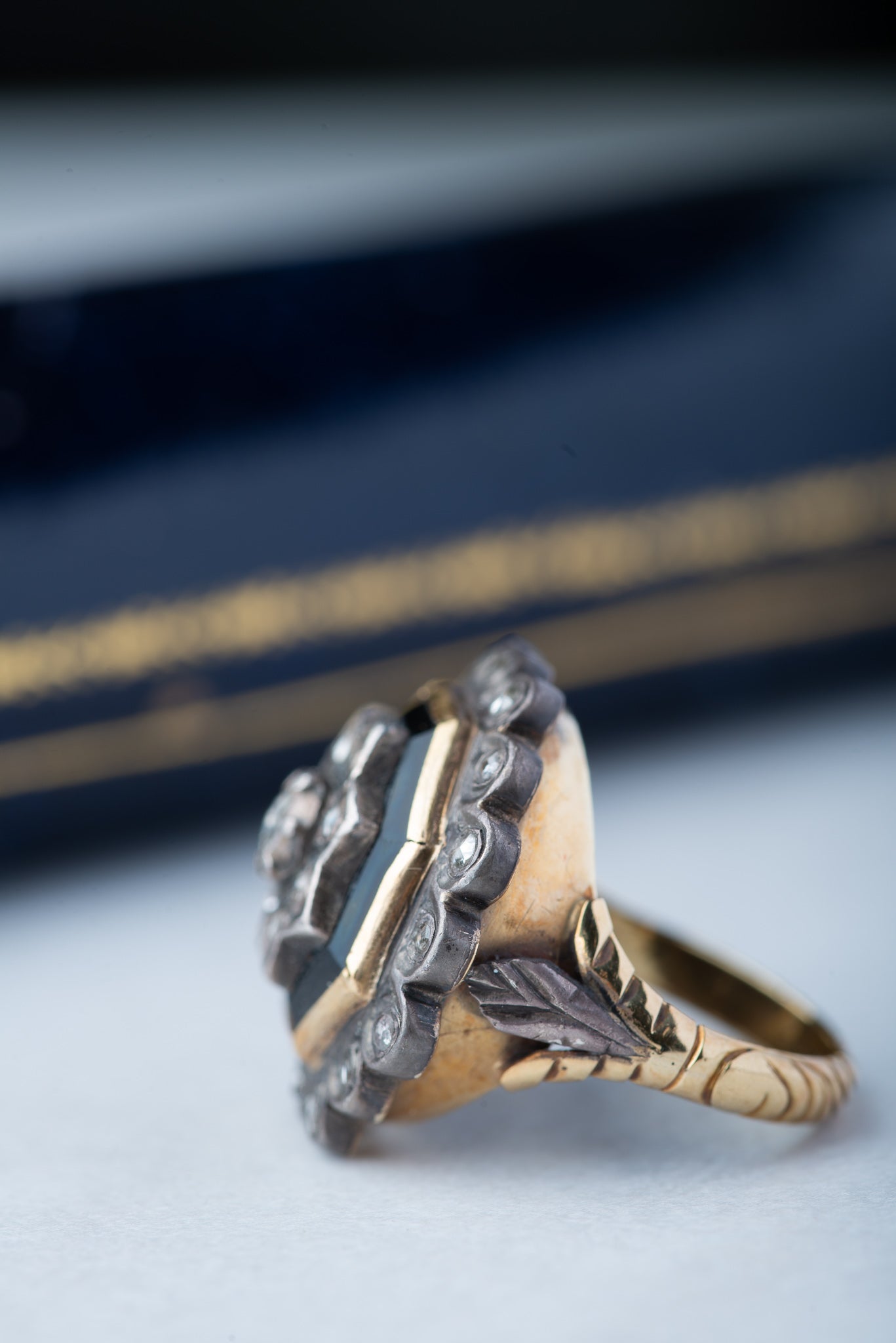 Antique Onyx Rosecut Diamond Ring - Luxoria Vita