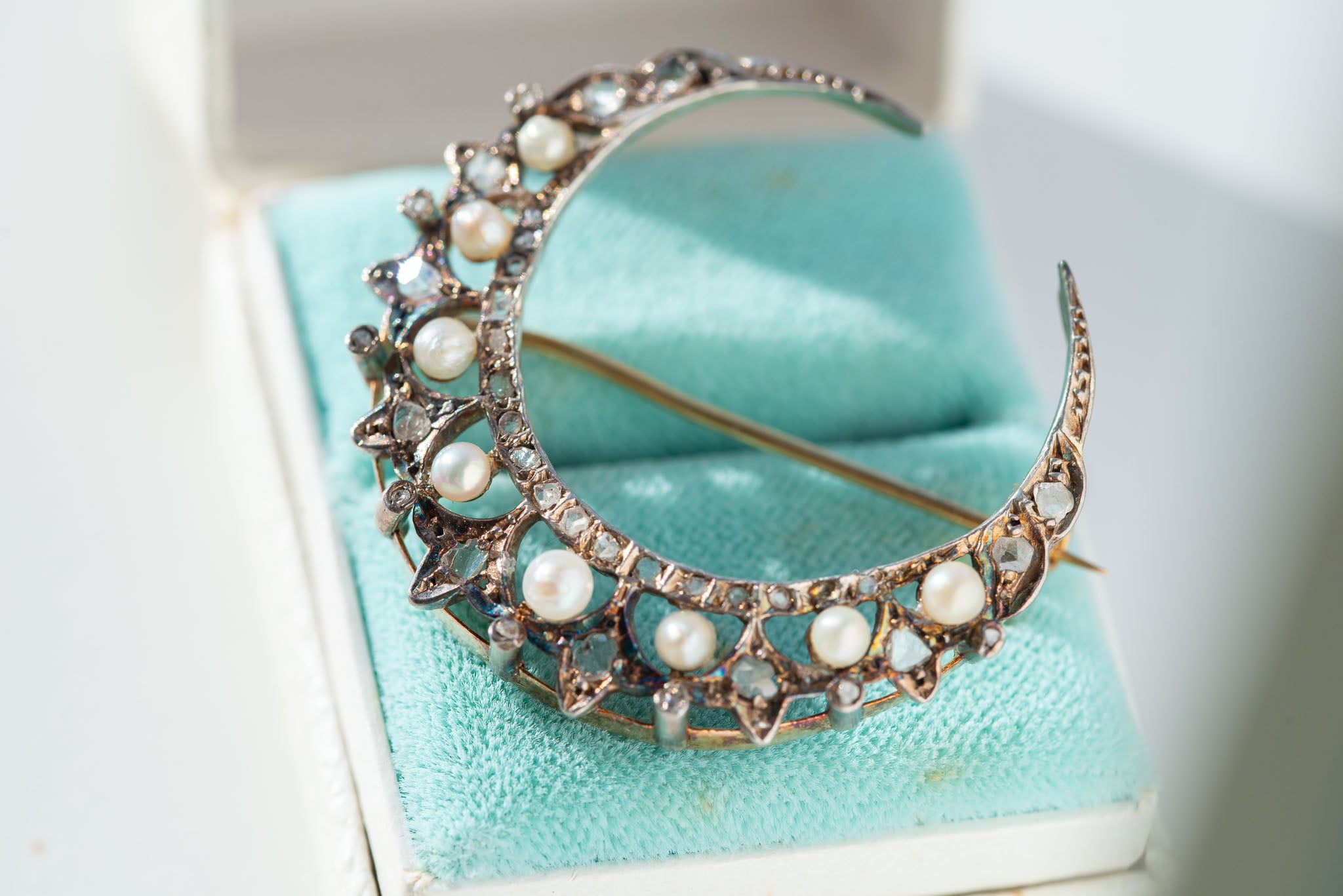 French Belle Epoque Diamond Crescent Brooch