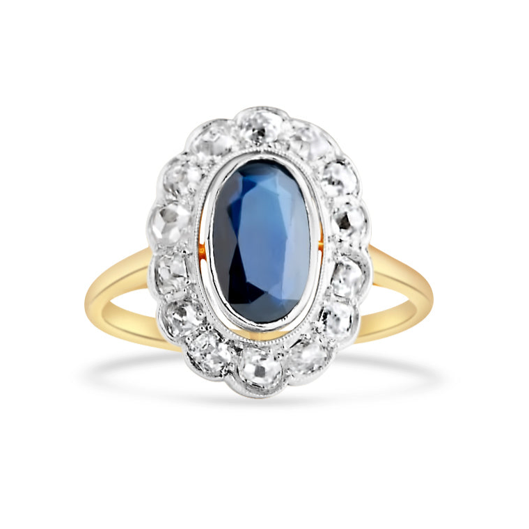 1900's French Sapphire Diamond Diana Ring in 18K Gold - LUXORIA VITA