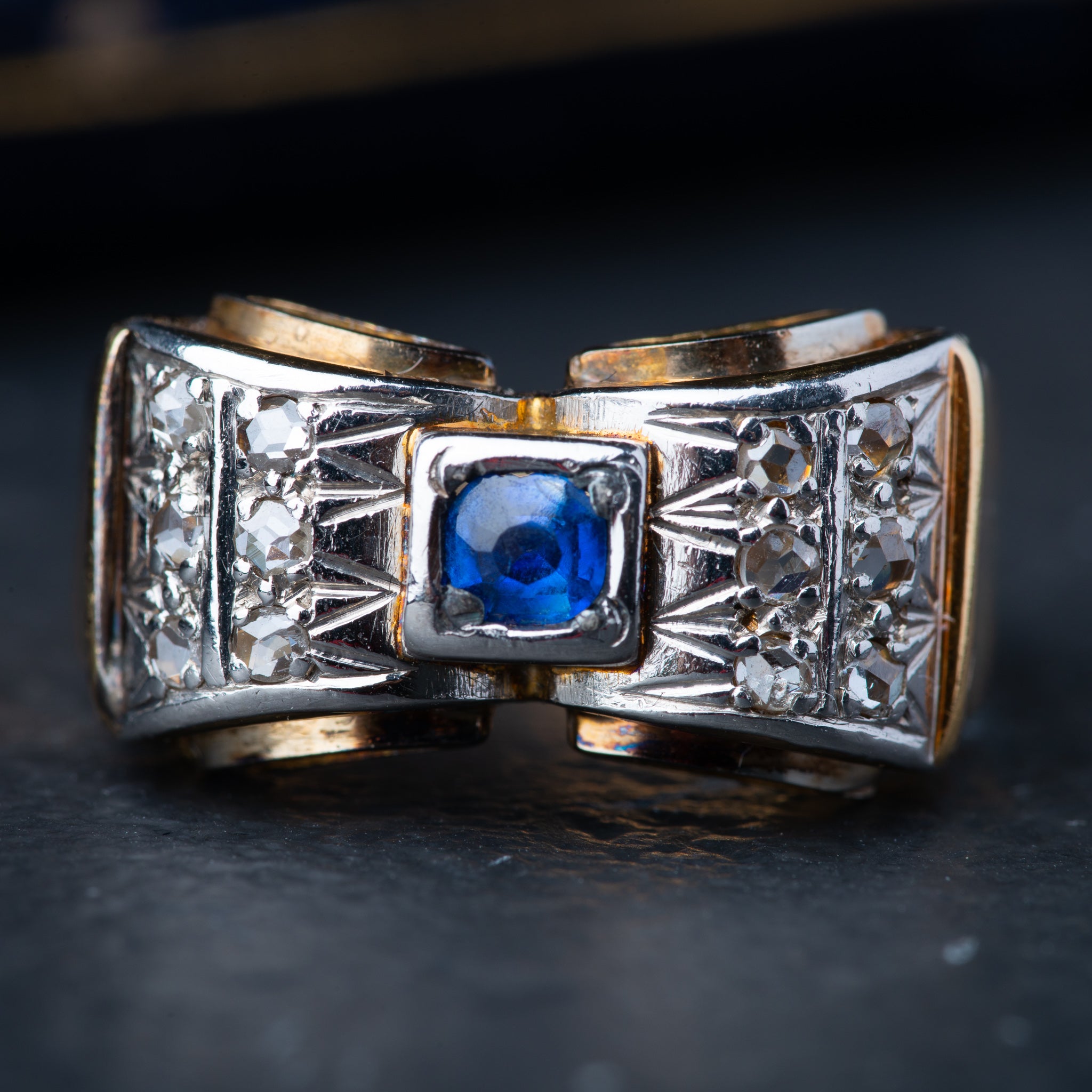 1940's Retro Sapphire Tank Ring - LUXORIA VITA