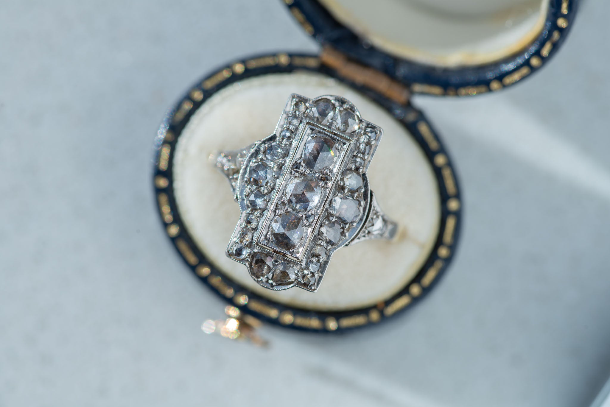 1920's Dutch Antique Rosecut Diamond Plaque Ring - Antique Castle Rings