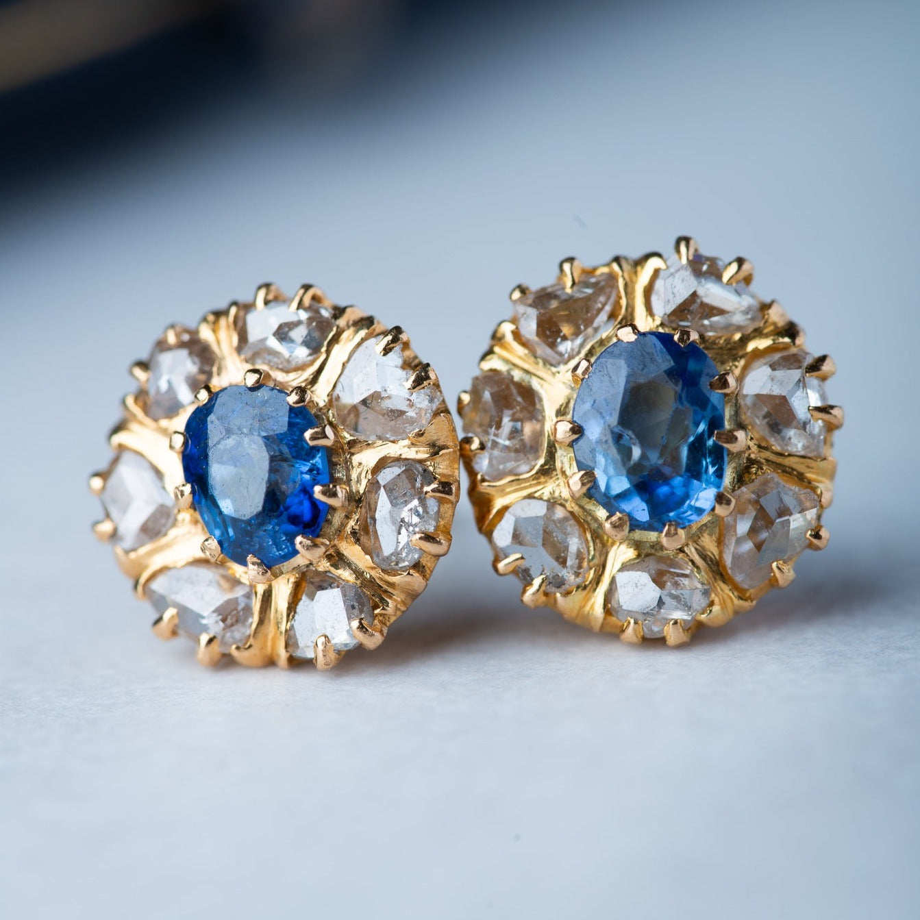 Victorian Rosecut Diamond Sapphire Studs - LUXORIA VITA