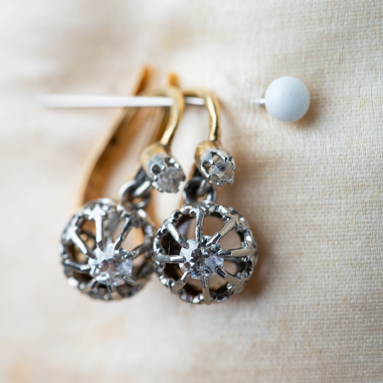 Antique Oldmine Cut Diamond Dormeuses Earrings - Luxoria Vita