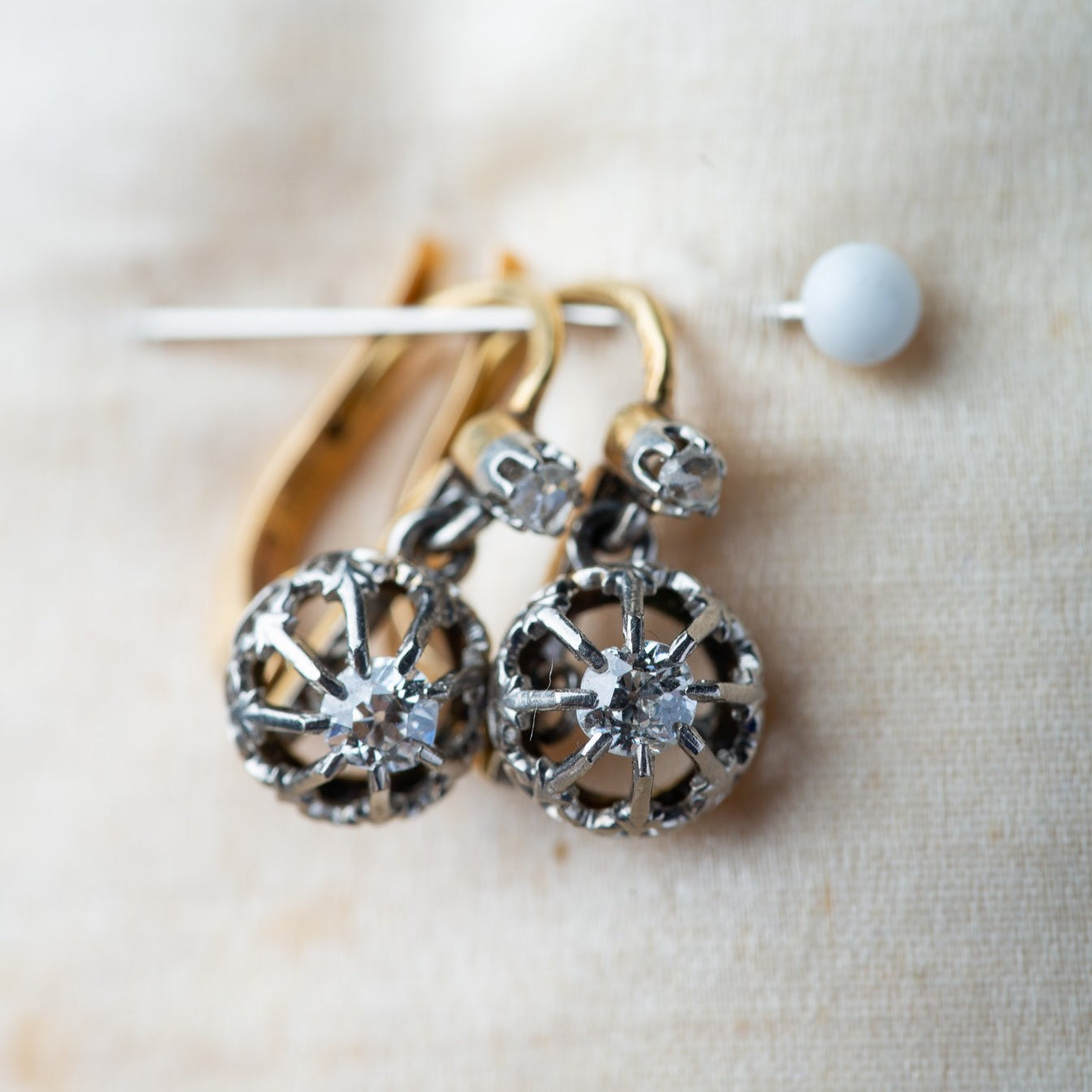 Antique Oldmine Cut Diamond Dormeuses Earrings - Luxoria Vita