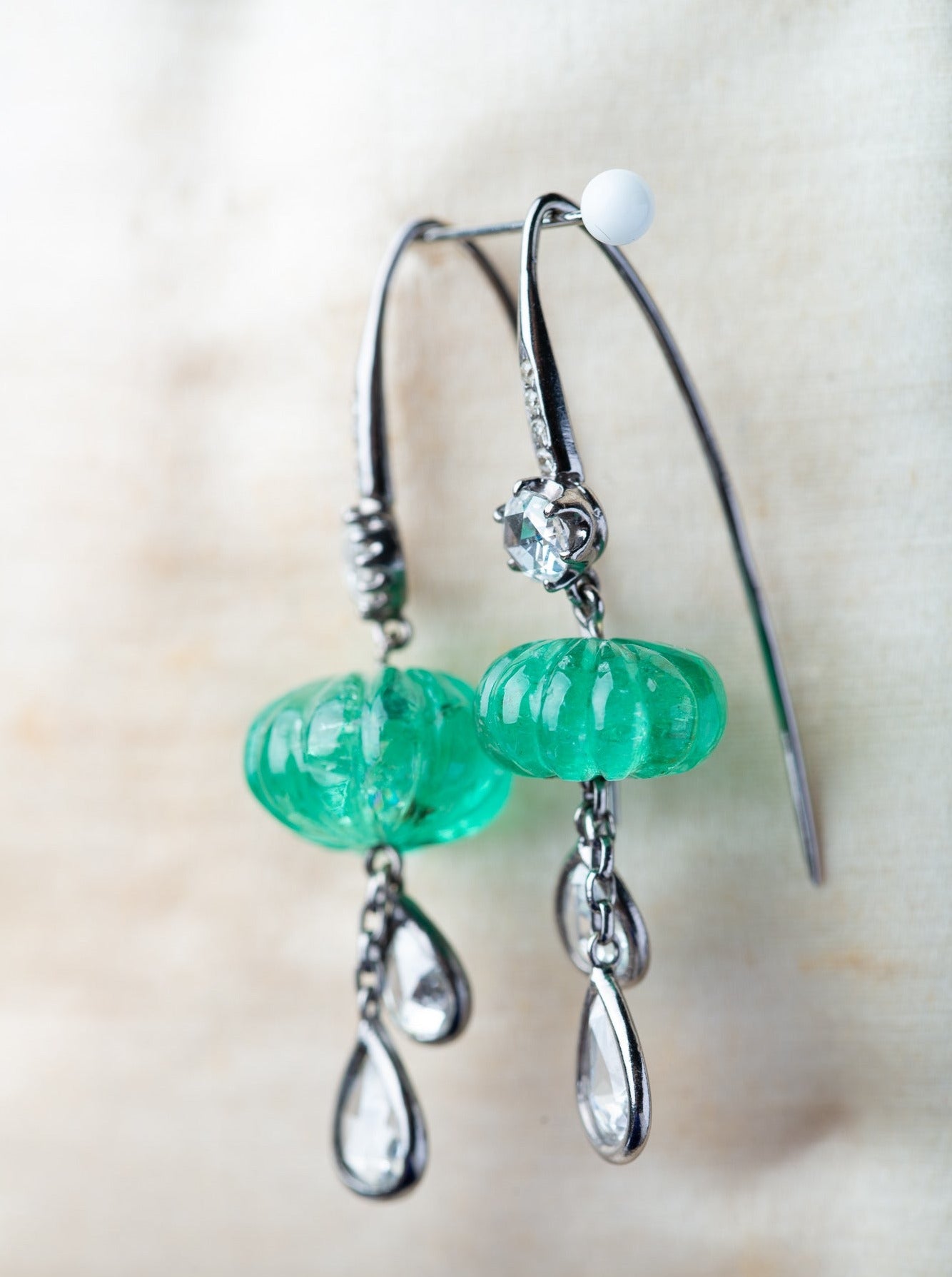Vintage emerald pumpkin diamond earrings